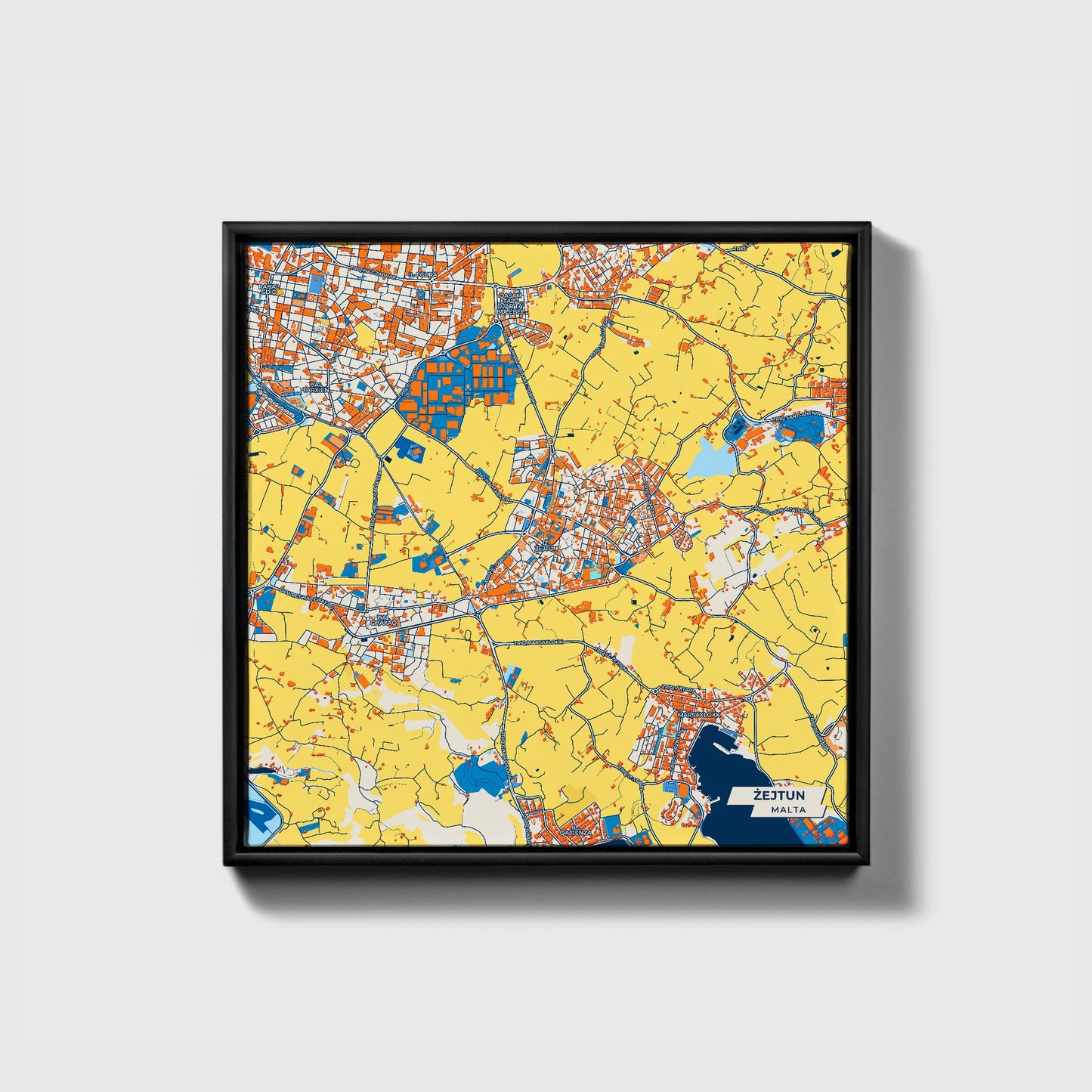  Żejtun Malta Colorful City Map Canvas Print • Black Framed