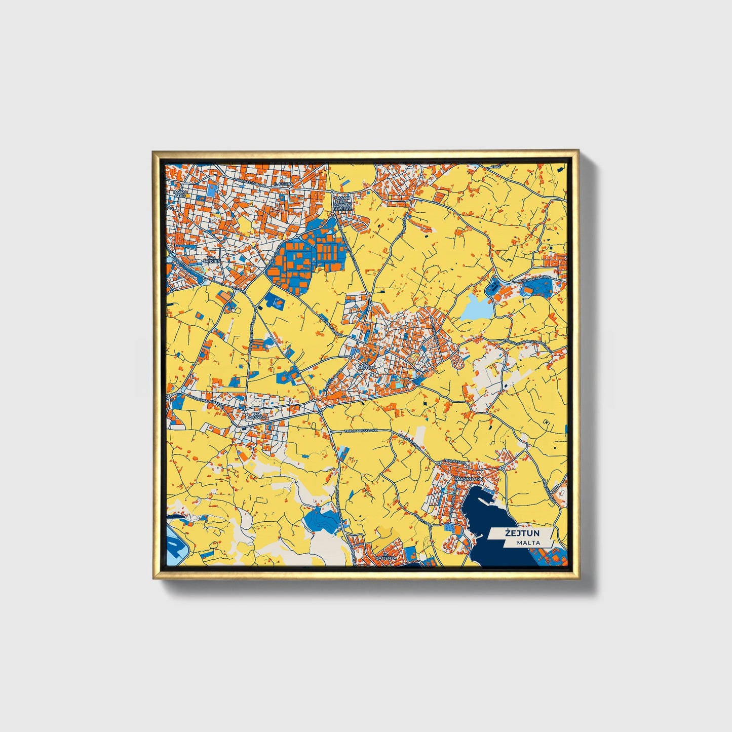  Żejtun Malta Colorful City Map Canvas Print • Gold Framed