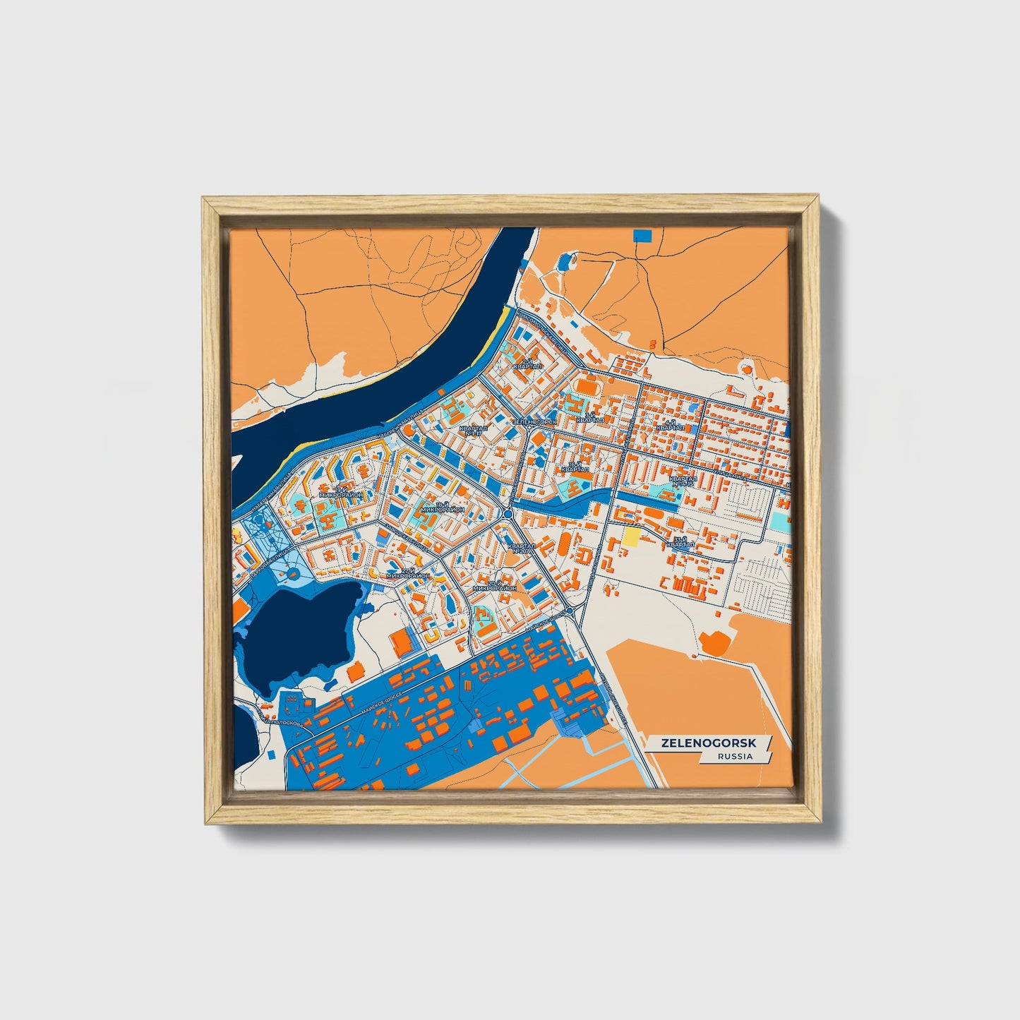 Зеленогорск Russia Colorful City Map Canvas Print • Natural Wooden Framed