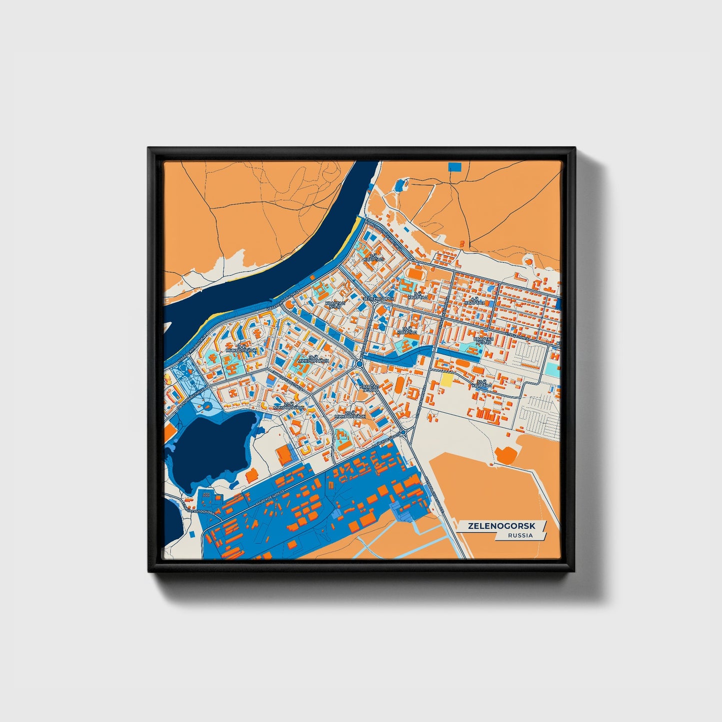 Зеленогорск Russia Colorful City Map Canvas Print • Black Framed