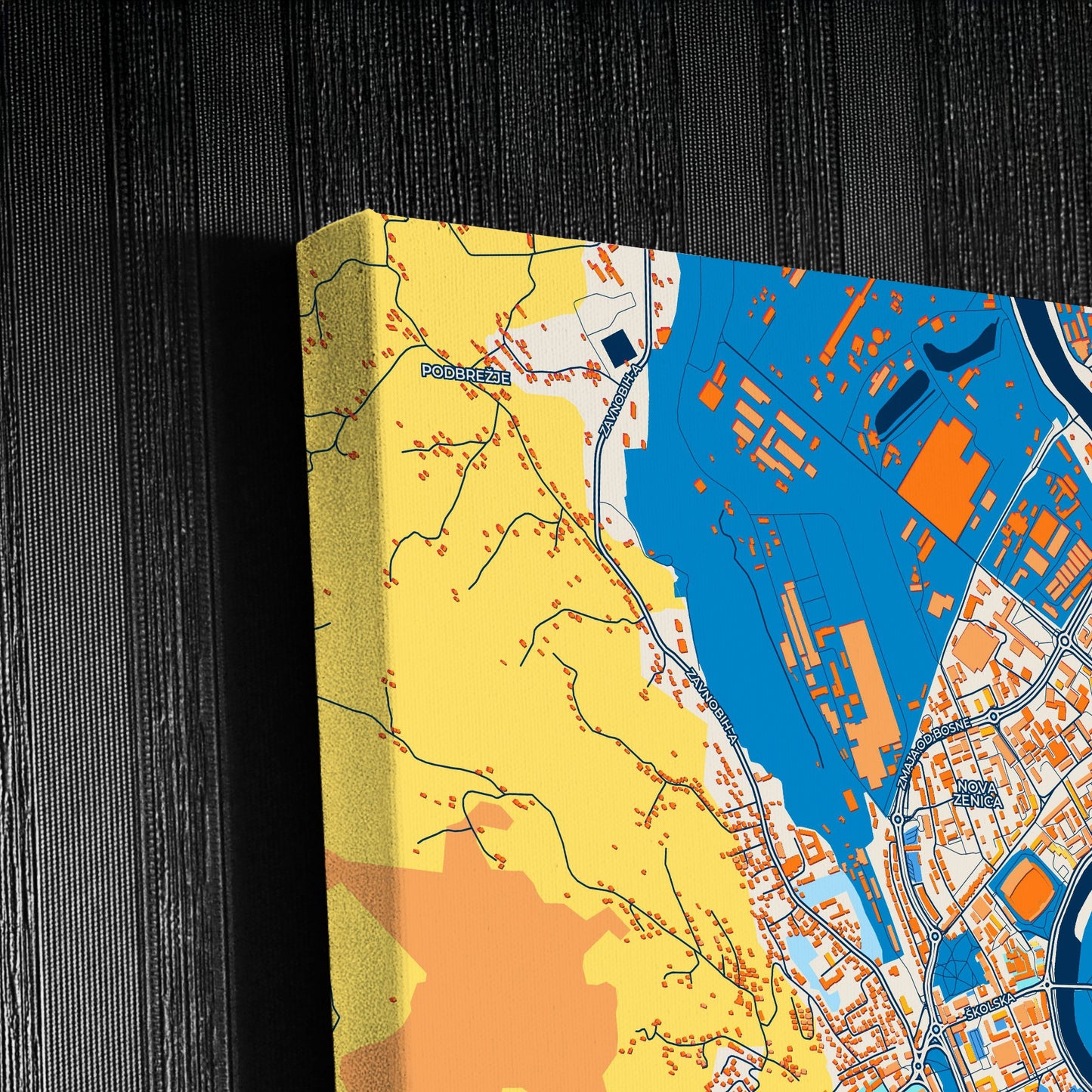 Zenica Bosnia And Herzegovina Colorful City Map Canvas Print Detail