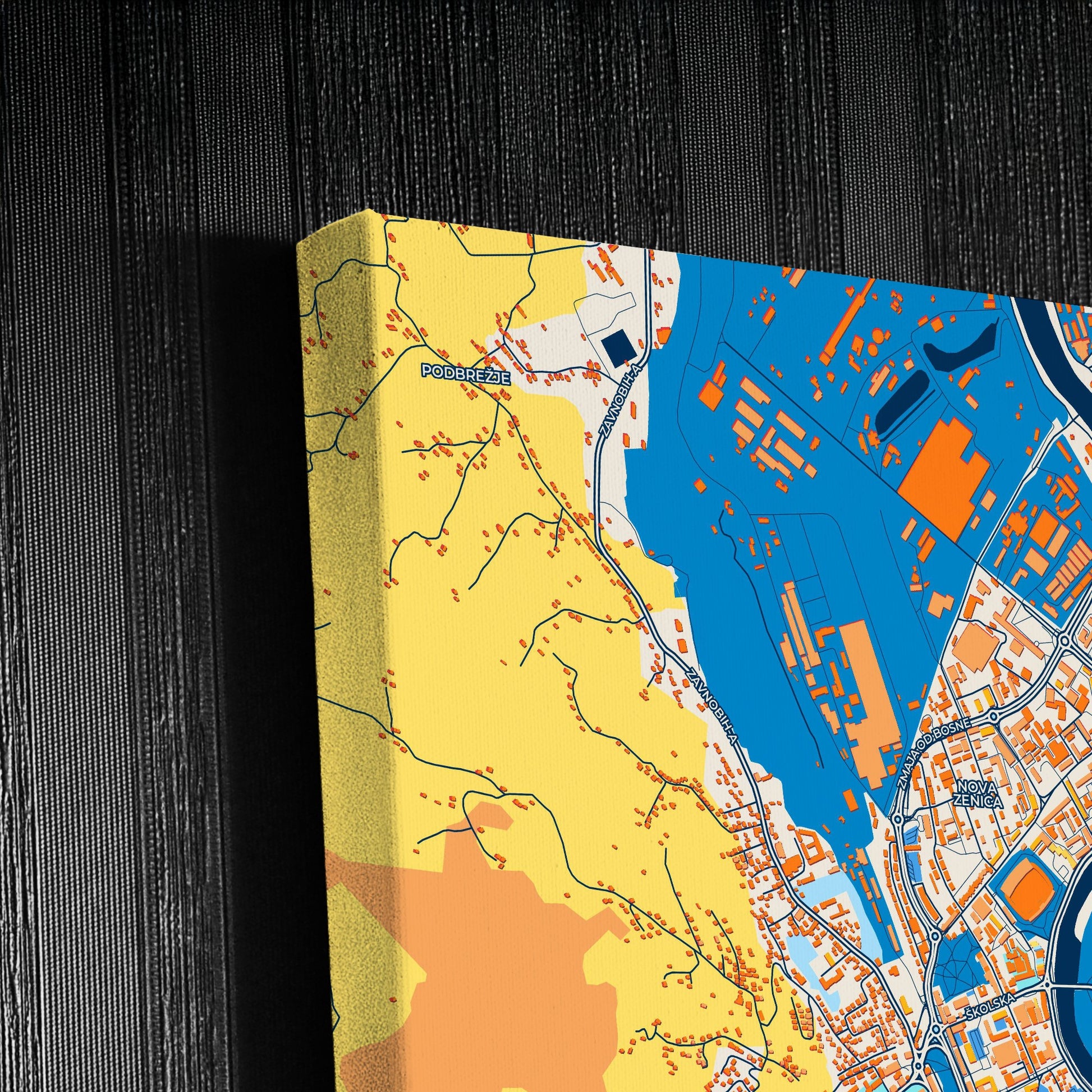 Zenica Bosnia And Herzegovina Colorful City Map Canvas Print Detail