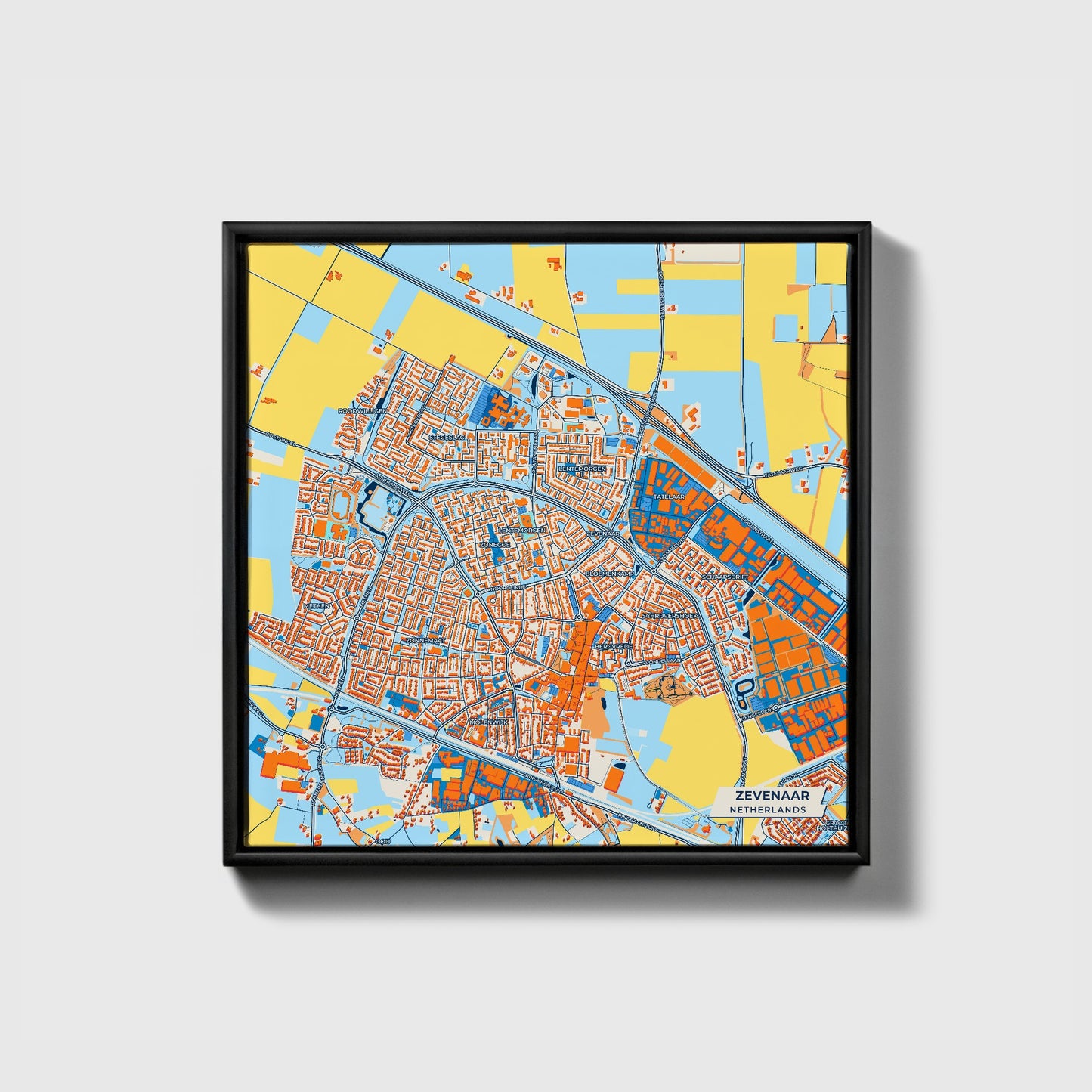 Zevenaar Netherlands Colorful City Map Canvas Print • Black Framed