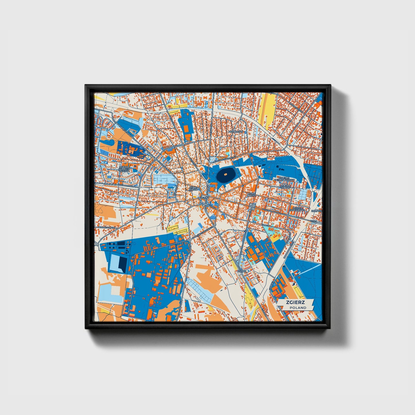 Zgierz Poland Colorful City Map Canvas Print • Black Framed