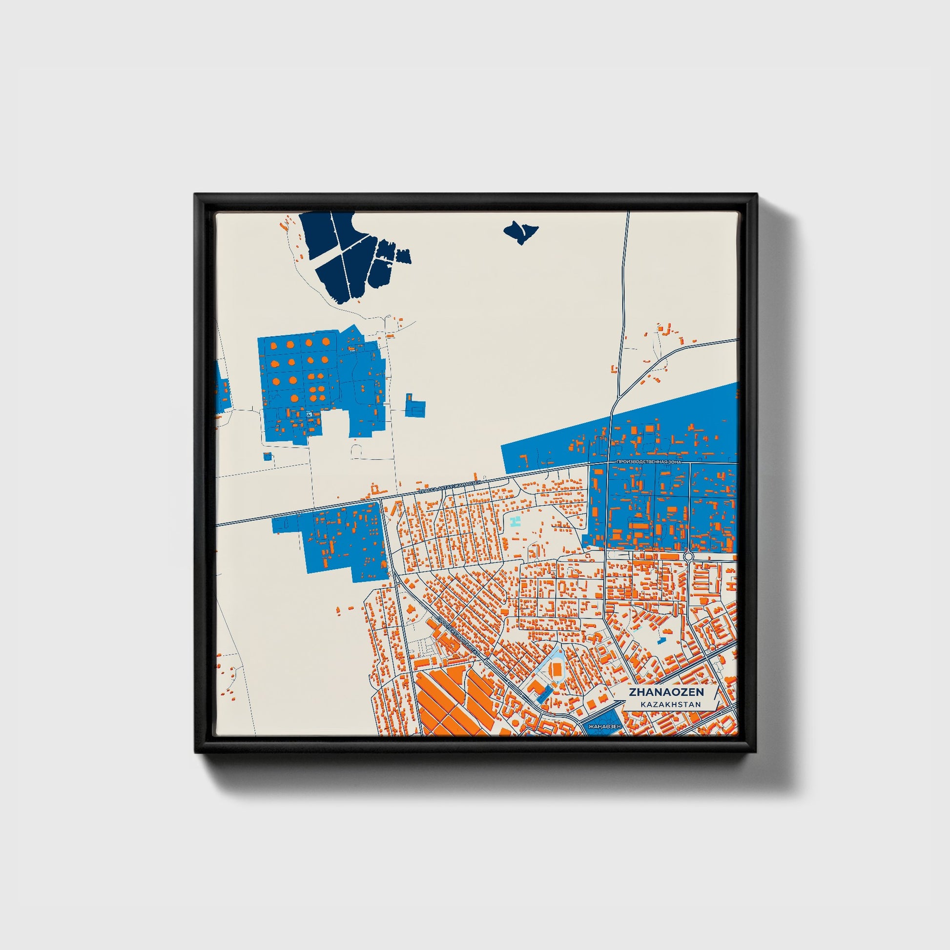 Zhanaozen Kazakhstan Colorful City Map Canvas Print • Black Framed