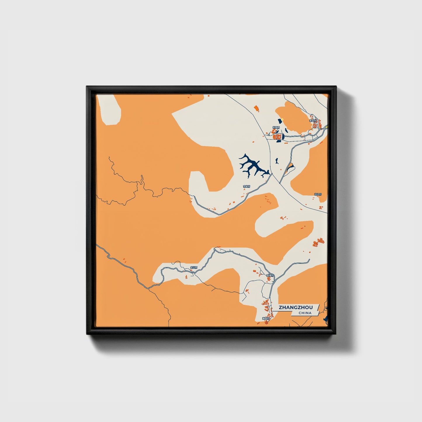 Zhangzhou China Colorful City Map Canvas Print • Black Framed