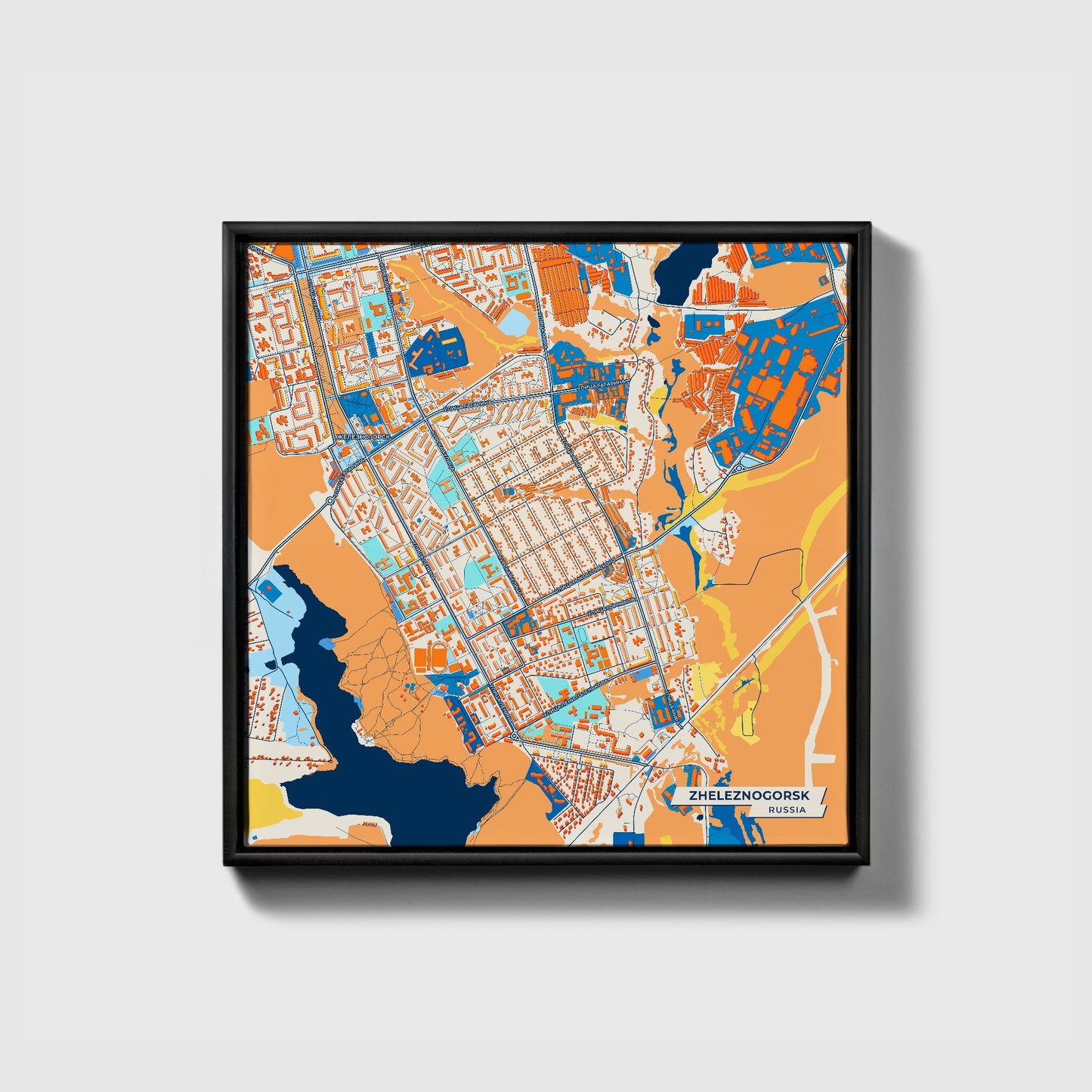 Железногорск Russia Colorful City Map Canvas Print • Black Framed