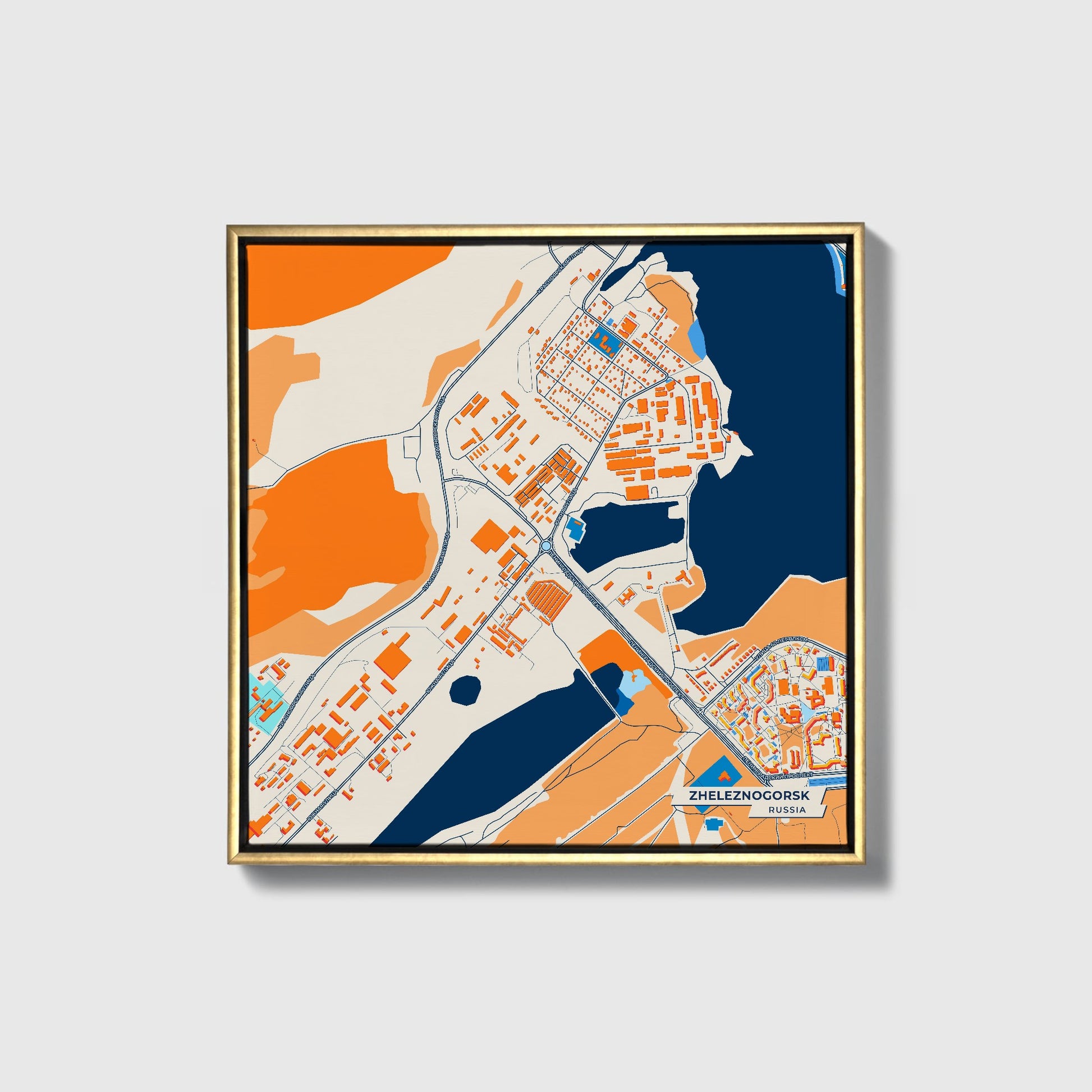 Железногорск Russia Colorful City Map Canvas Print • Gold Framed