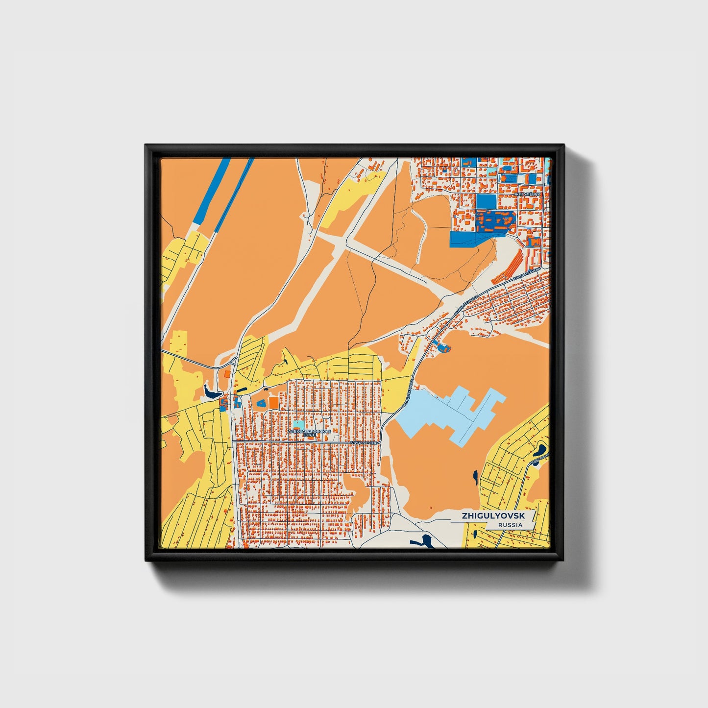 Жигулевск Russia Colorful City Map Canvas Print • Black Framed