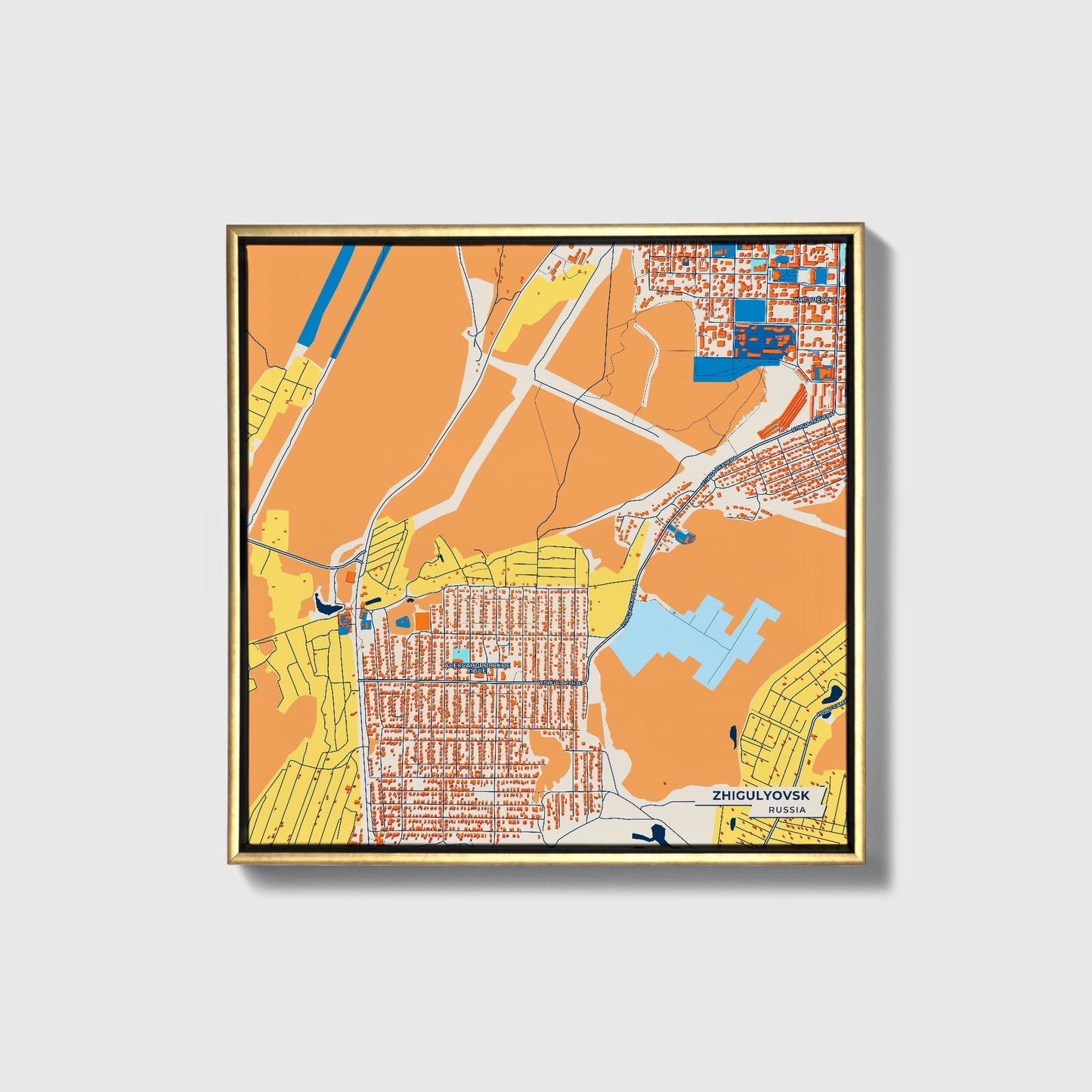 Жигулевск Russia Colorful City Map Canvas Print • Gold Framed