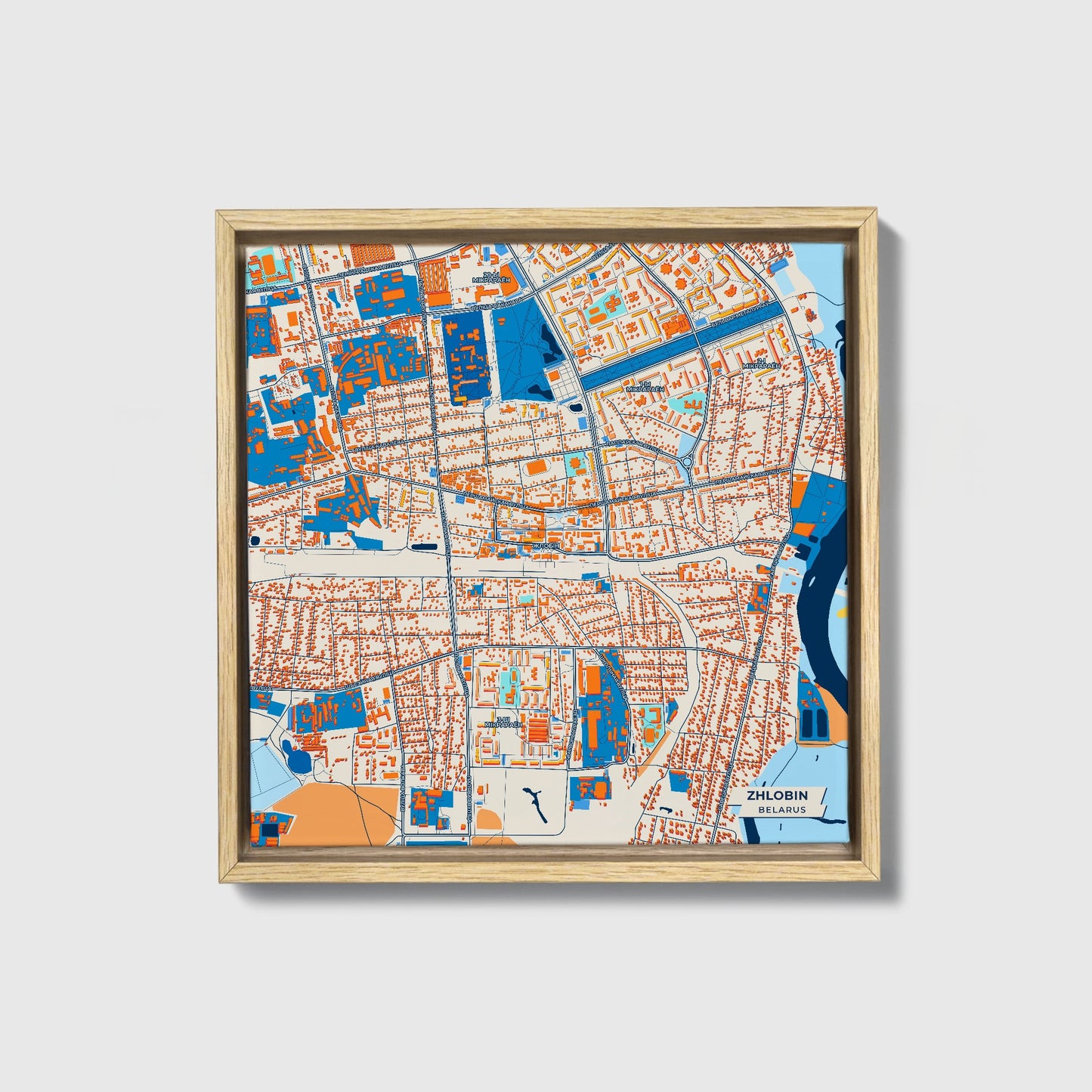 Жлобін Belarus Colorful City Map Canvas Print • Natural Wooden Framed