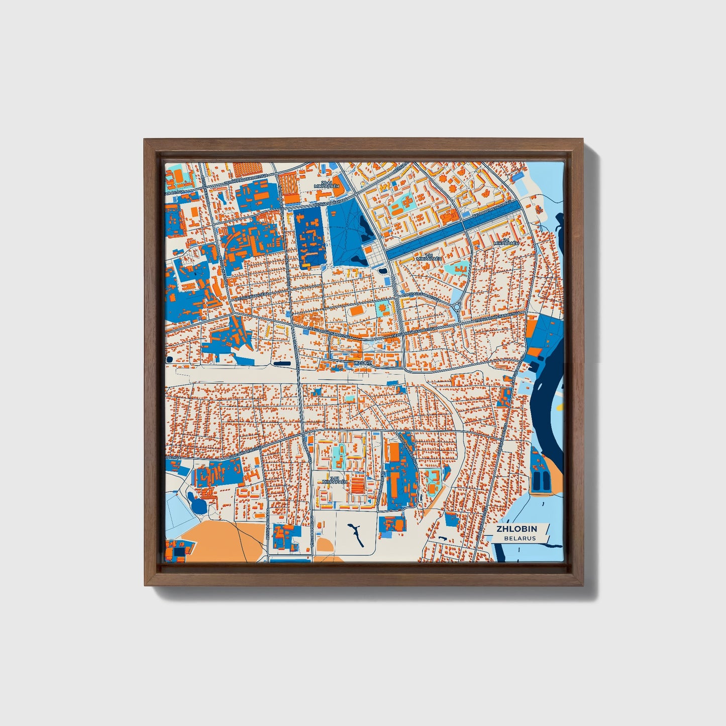 Жлобін Belarus Colorful City Map Canvas Print • Dark Wooden Framed