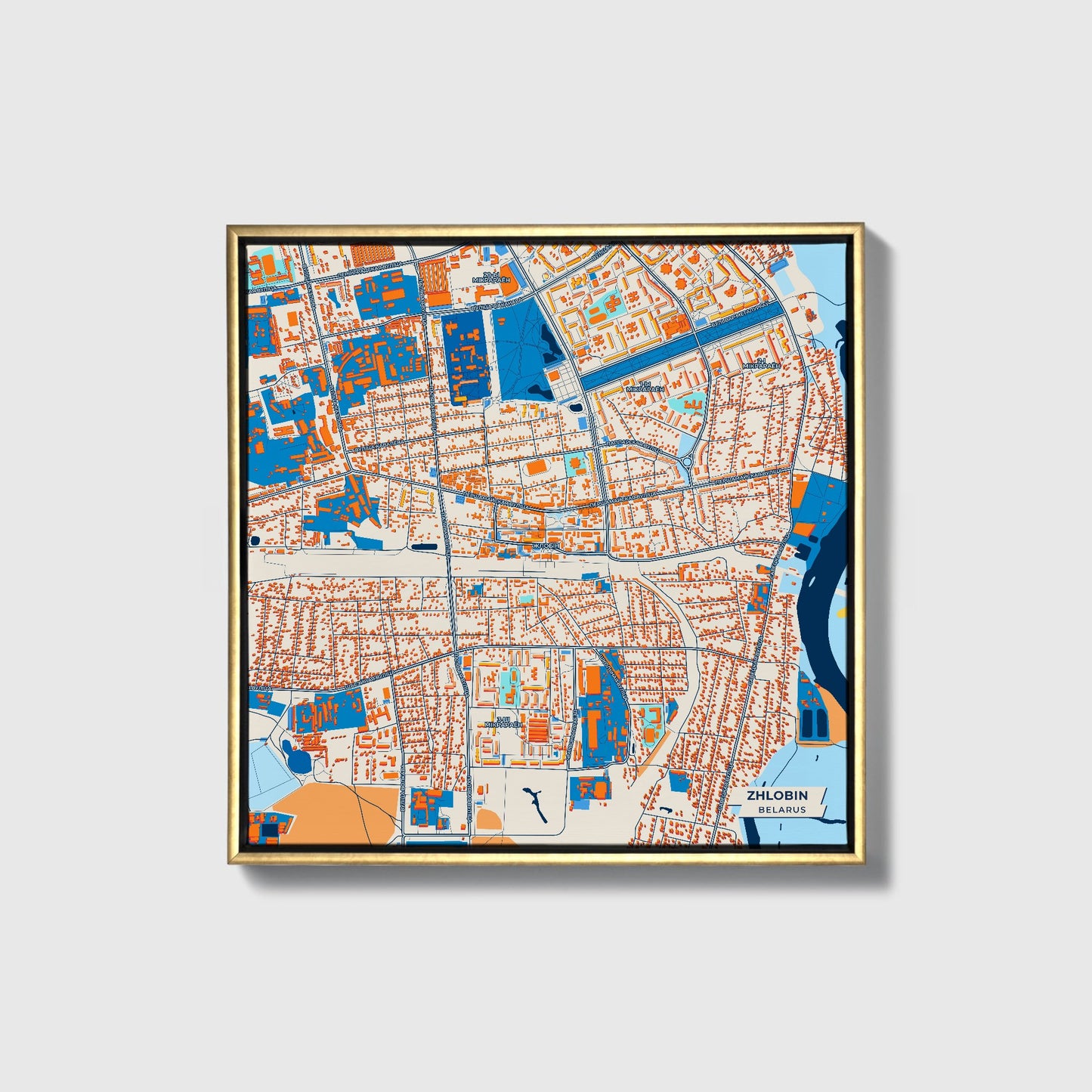 Жлобін Belarus Colorful City Map Canvas Print • Gold Framed