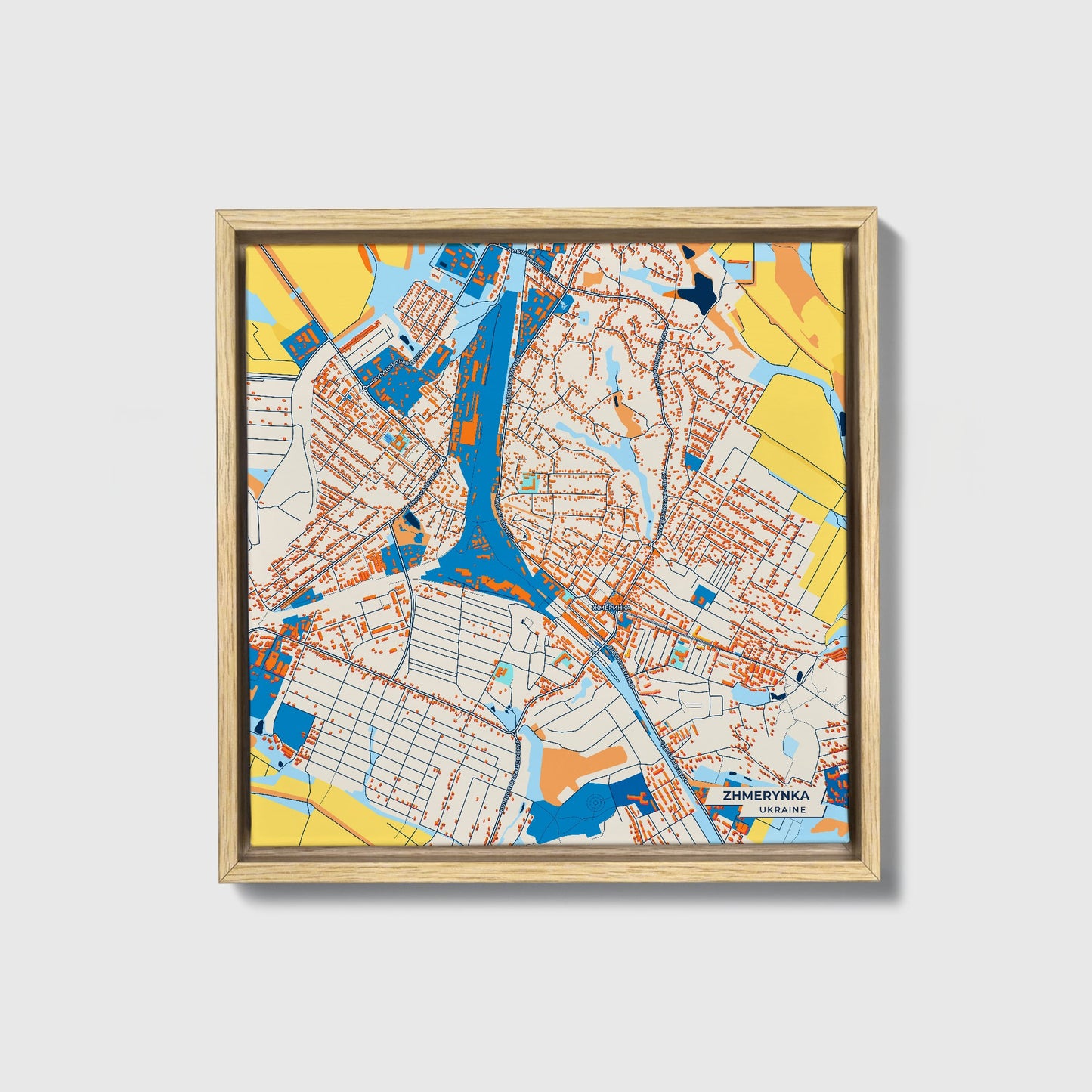 Жмеринка Ukraine Colorful City Map Canvas Print • Natural Wooden Framed