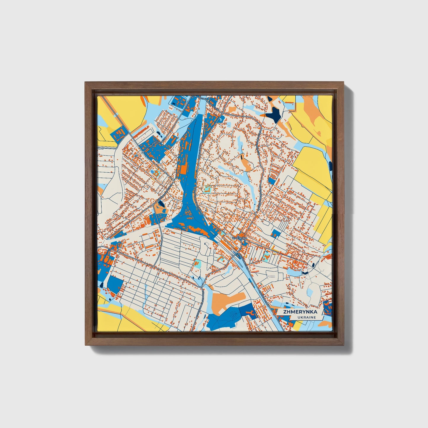 Жмеринка Ukraine Colorful City Map Canvas Print • Dark Wooden Framed