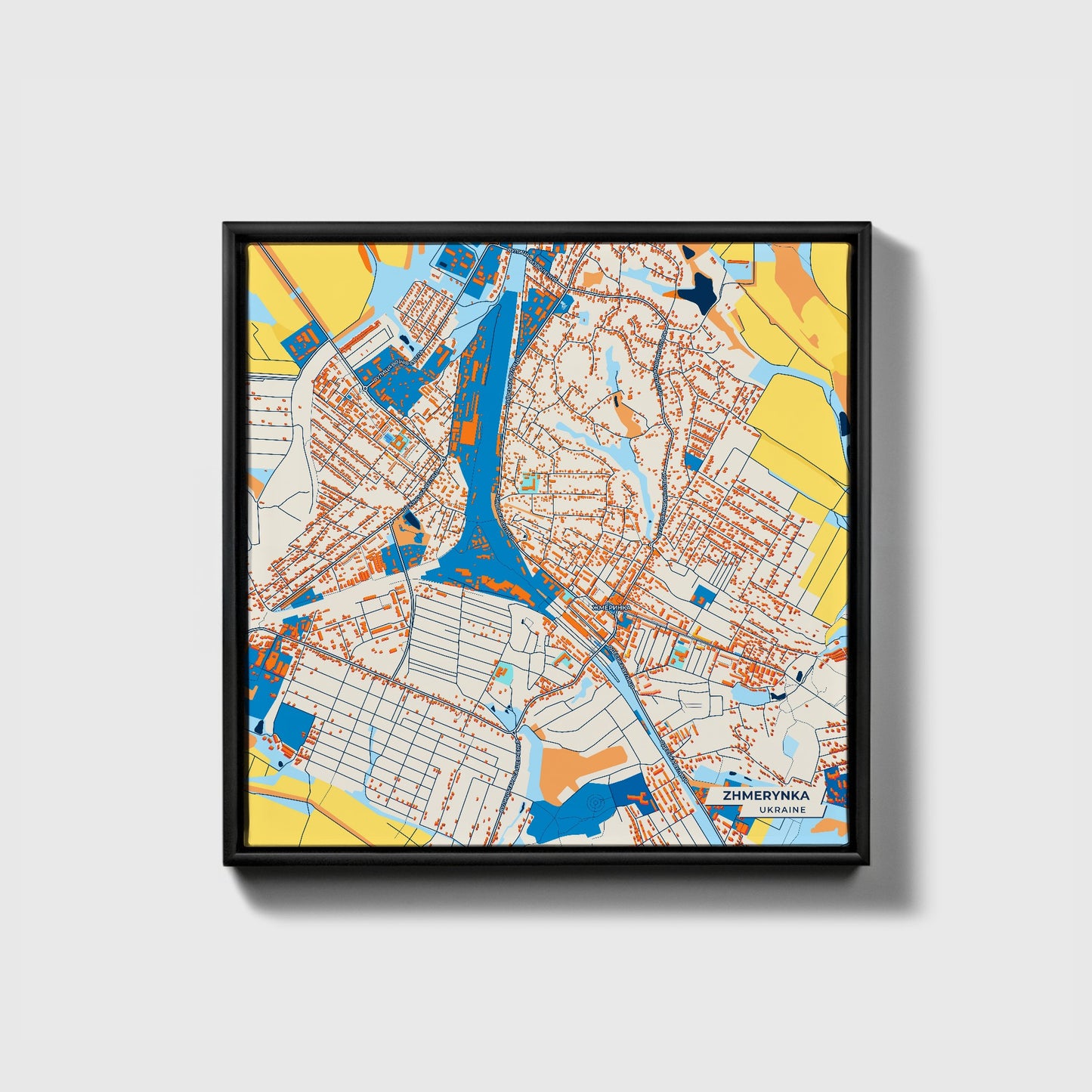 Жмеринка Ukraine Colorful City Map Canvas Print • Black Framed