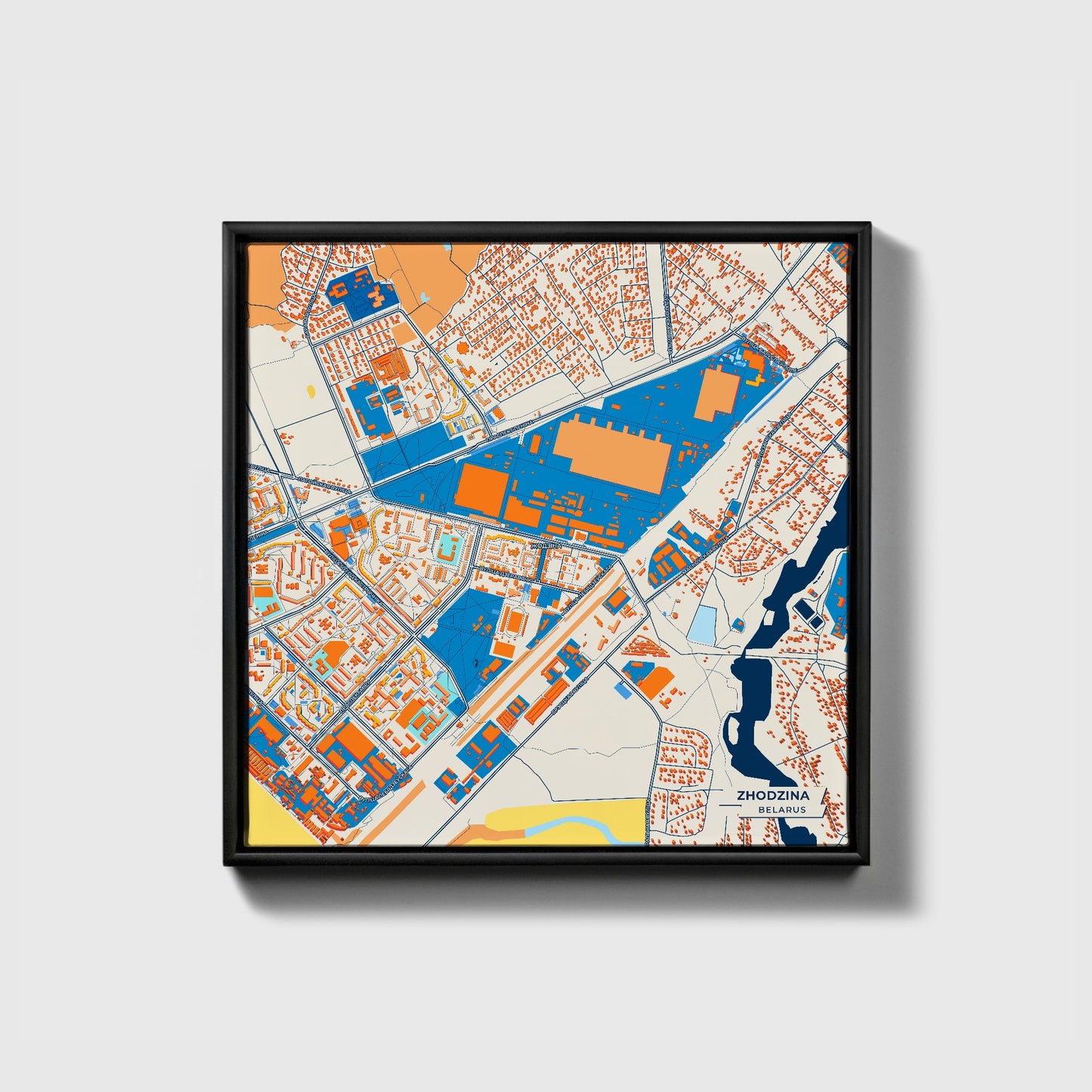 Жодзіна Belarus Colorful City Map Canvas Print • Black Framed