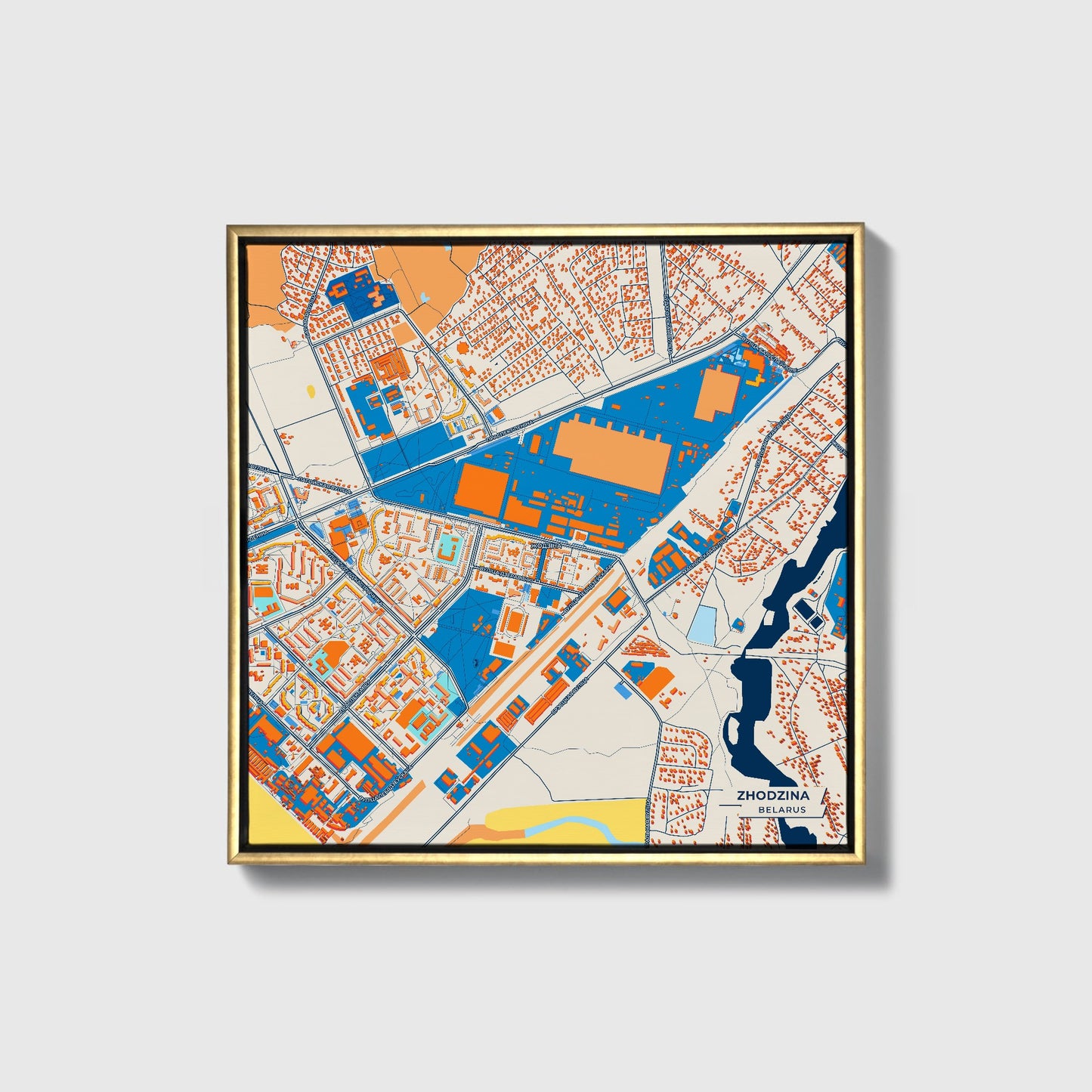 Жодзіна Belarus Colorful City Map Canvas Print • Gold Framed