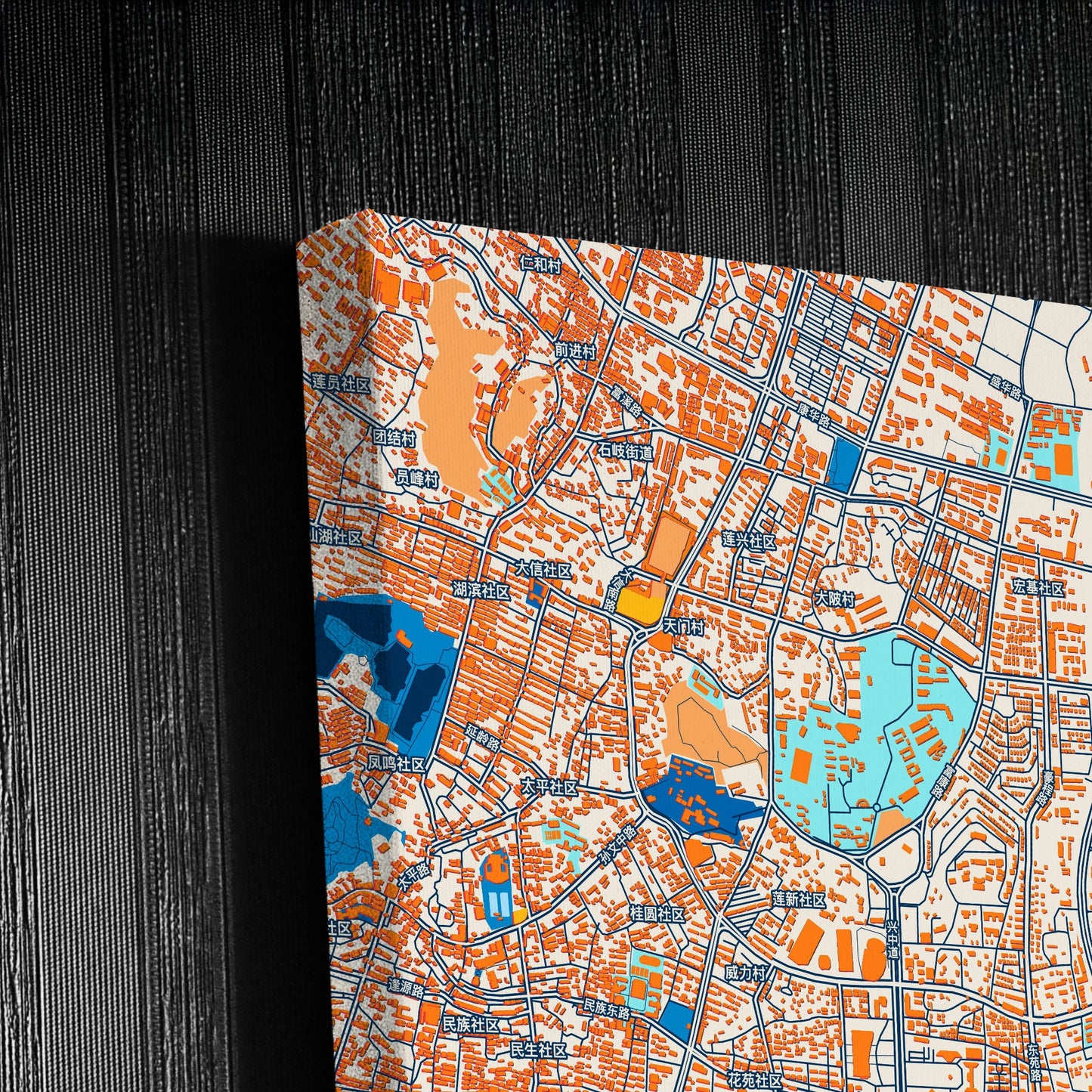 Zhongshan China Colorful City Map Canvas Print Detail
