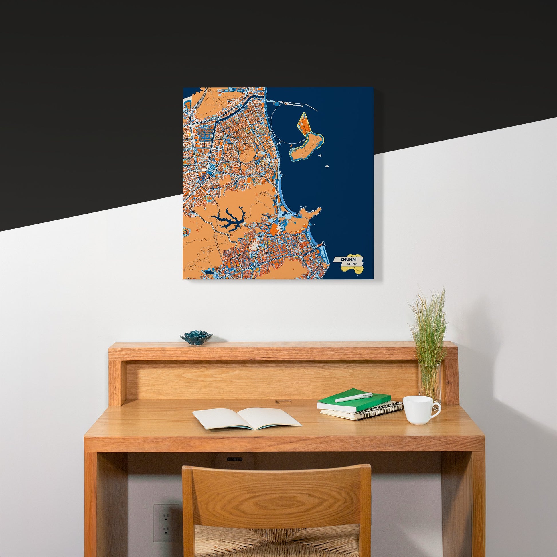 Zhuhai China Colorful City Map Canvas Print Scene