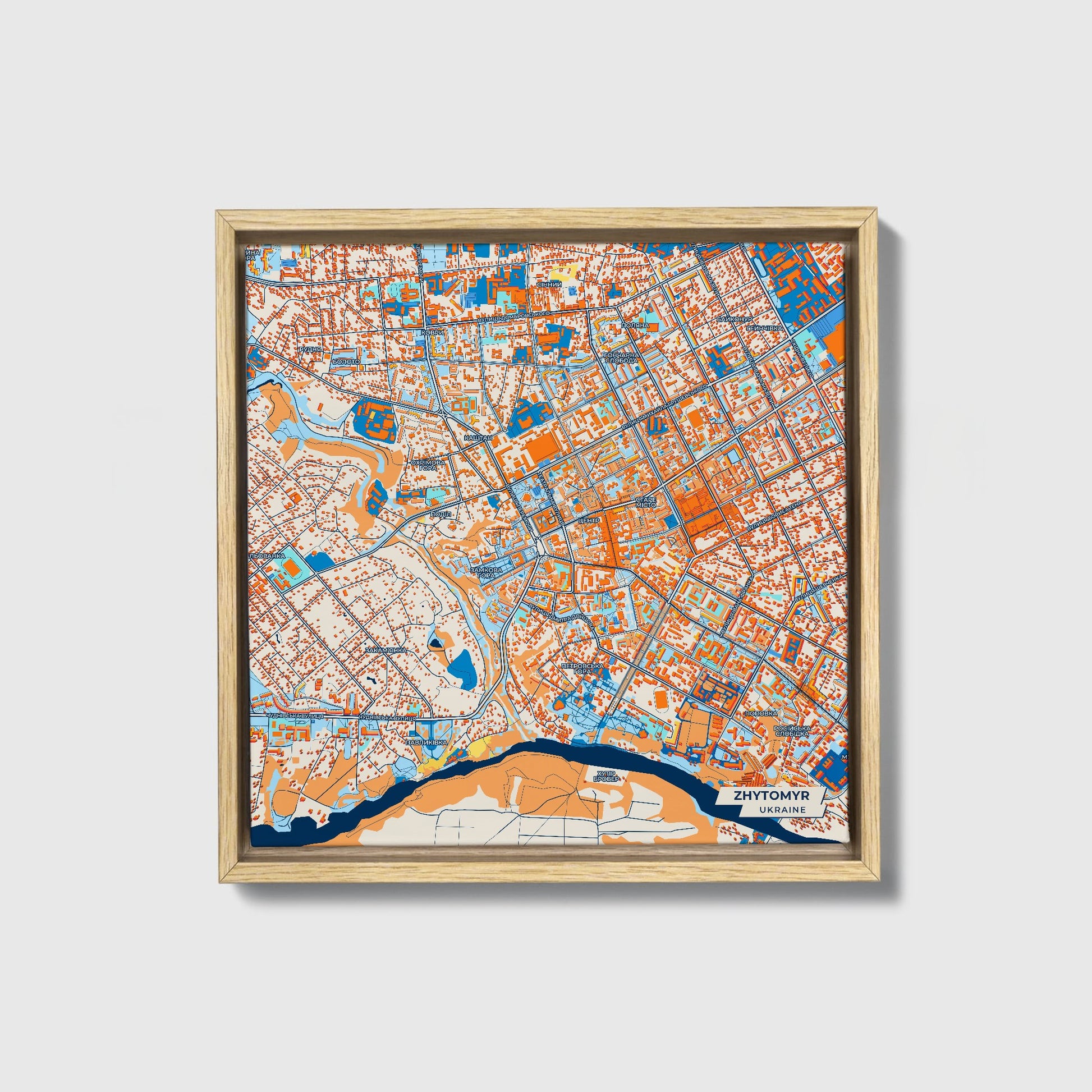 Житомир Ukraine Colorful City Map Canvas Print • Natural Wooden Framed