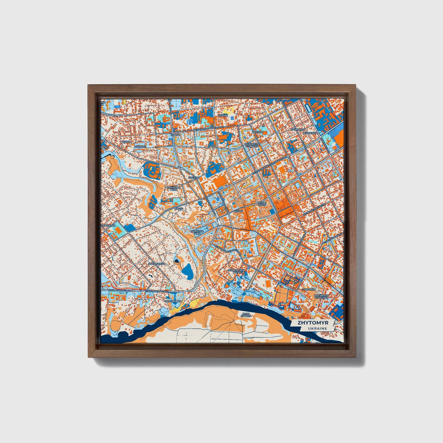 Житомир Ukraine Colorful City Map Canvas Print • Dark Wooden Framed