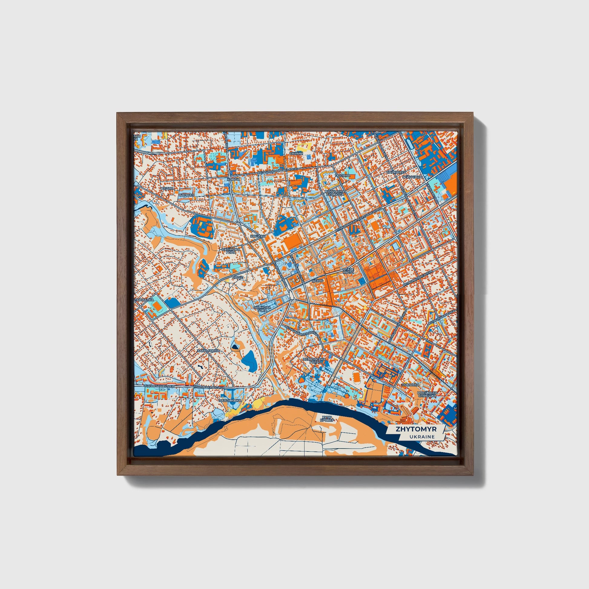 Житомир Ukraine Colorful City Map Canvas Print • Dark Wooden Framed