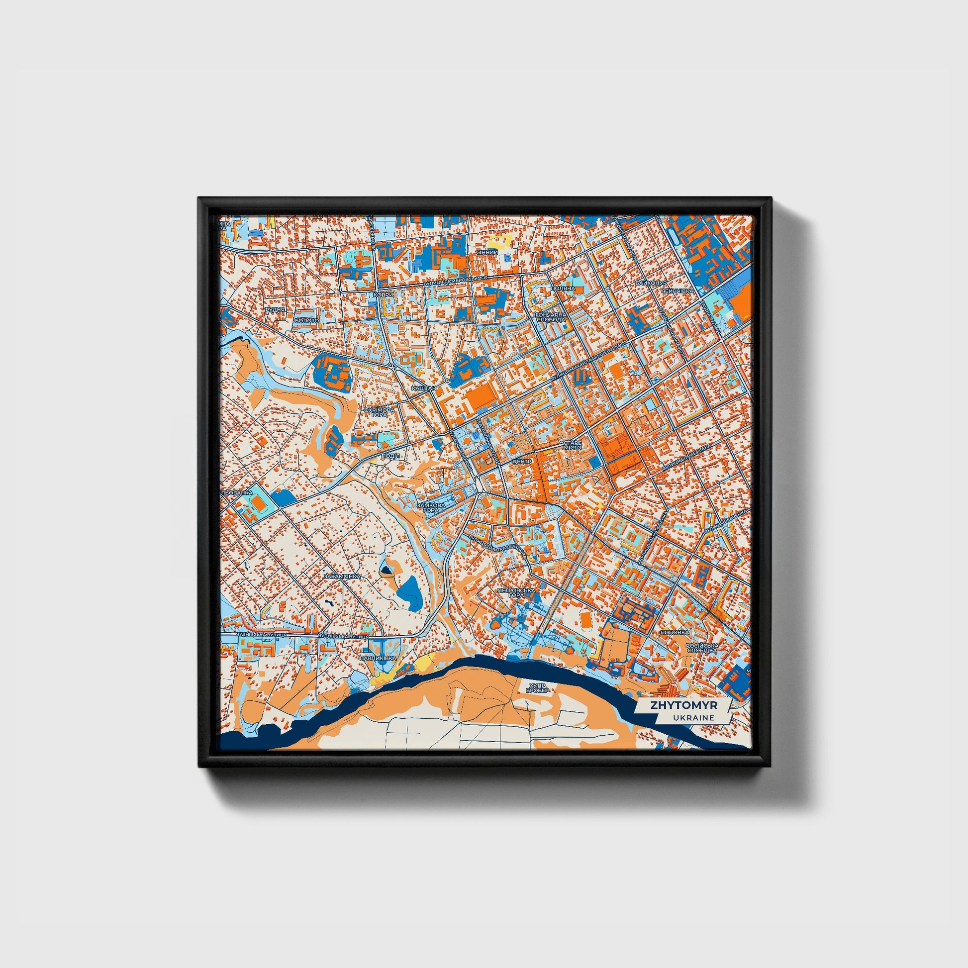 Житомир Ukraine Colorful City Map Canvas Print • Black Framed