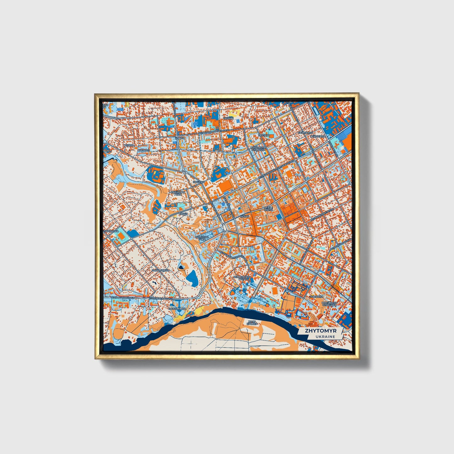 Житомир Ukraine Colorful City Map Canvas Print • Gold Framed