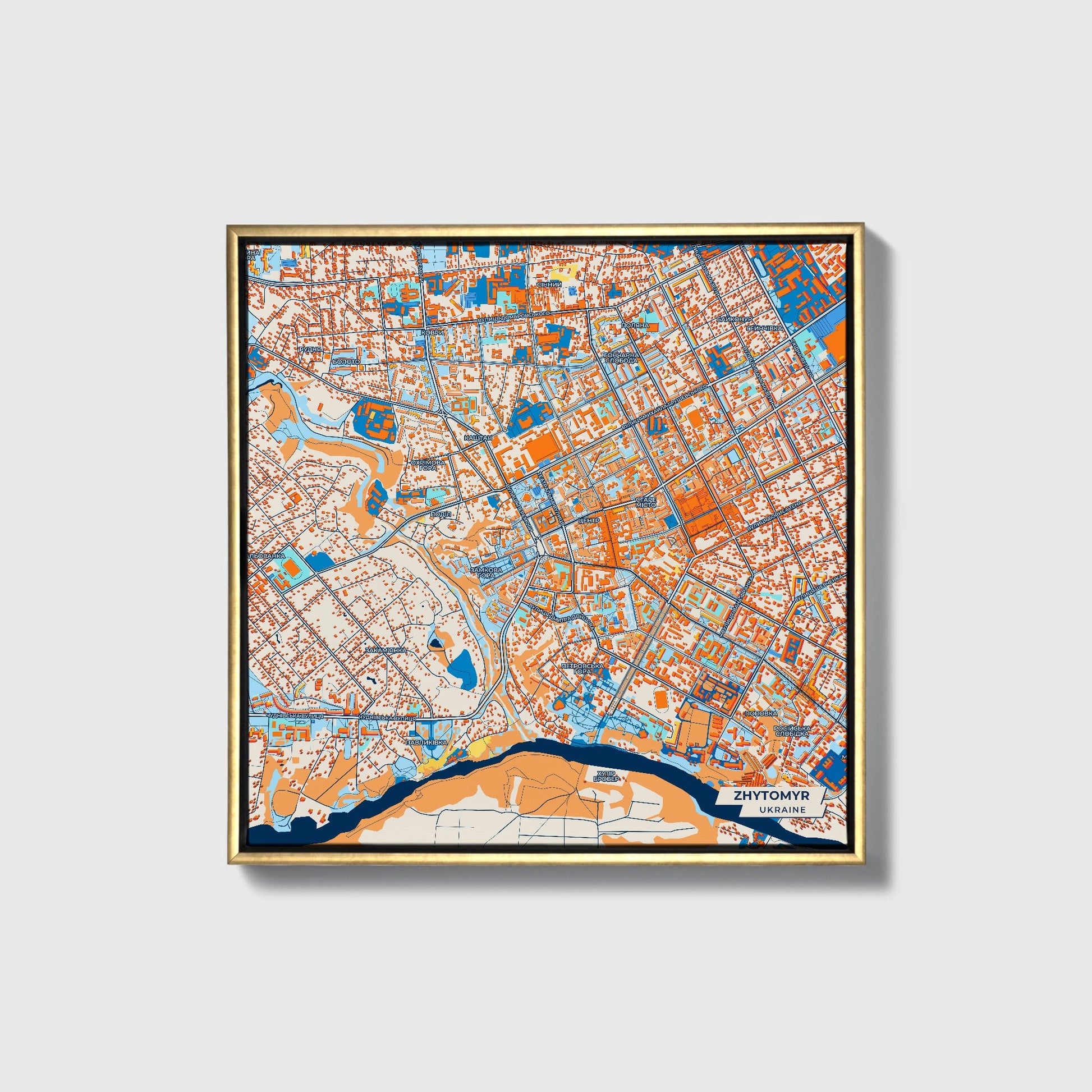 Житомир Ukraine Colorful City Map Canvas Print • Gold Framed