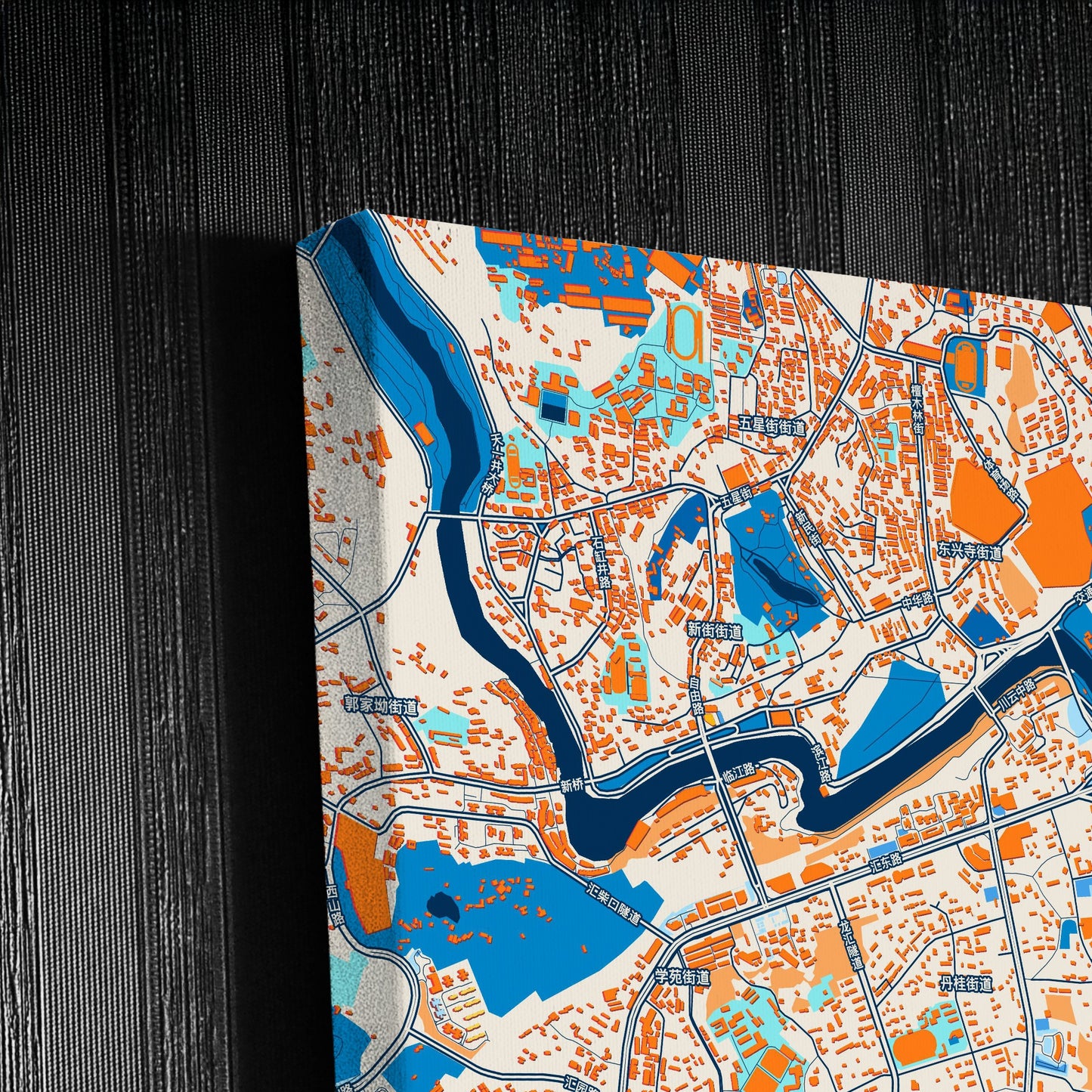 Zigong China Colorful City Map Canvas Print Detail