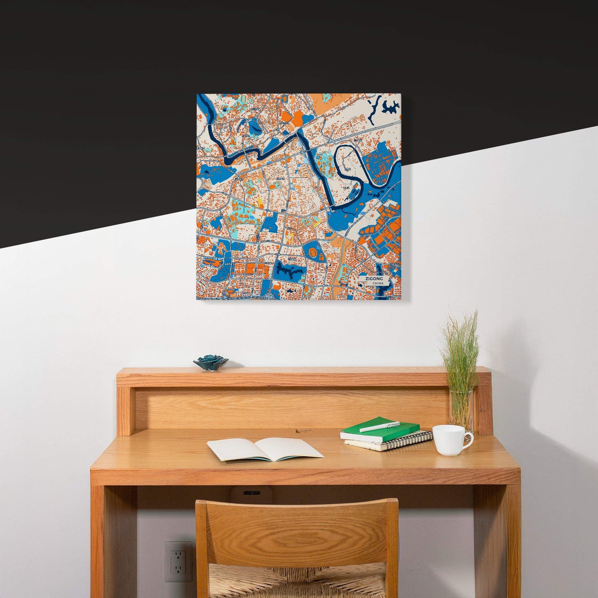 Zigong China Colorful City Map Canvas Print Scene