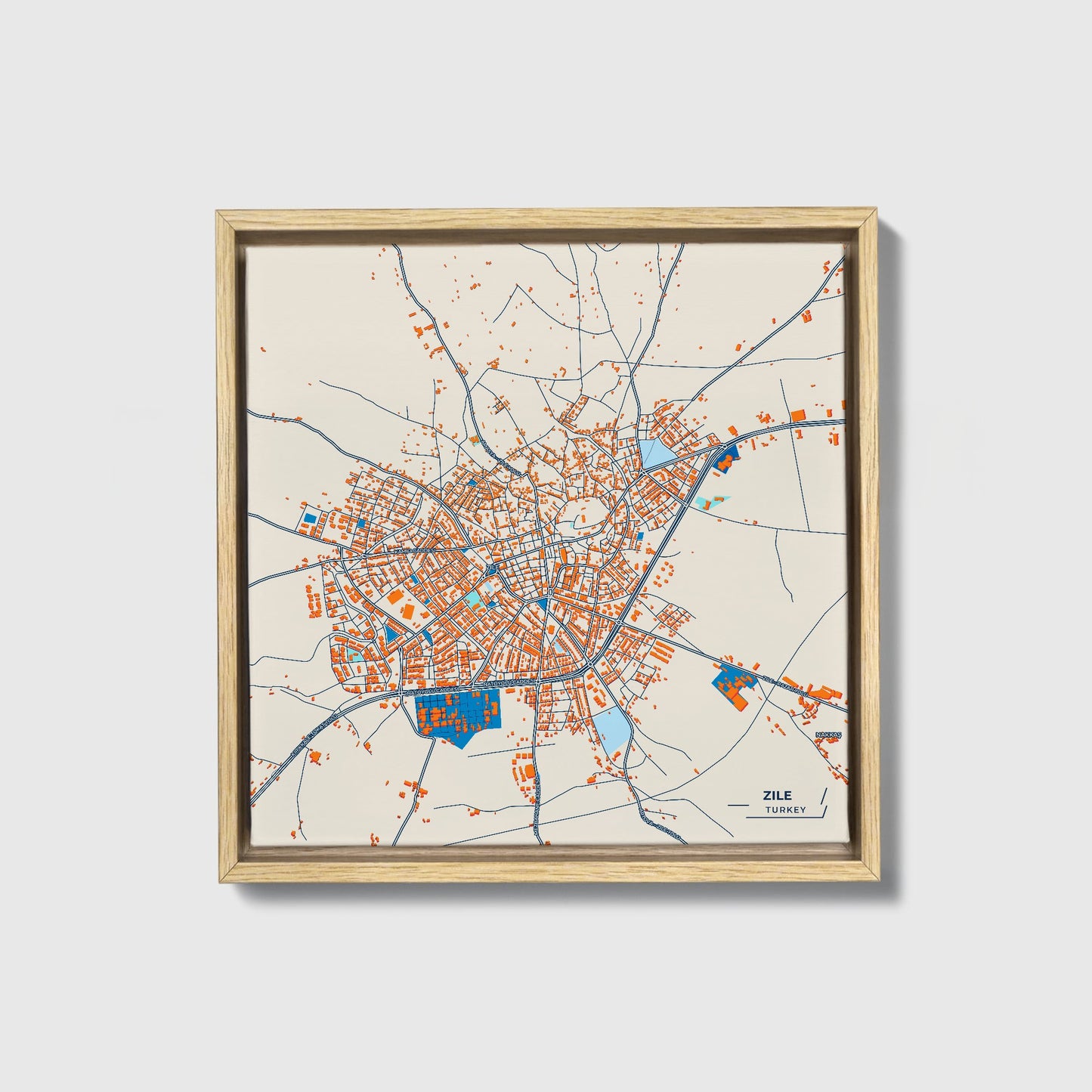 Zi̇le Turkey Colorful City Map Canvas Print • Natural Wooden Framed