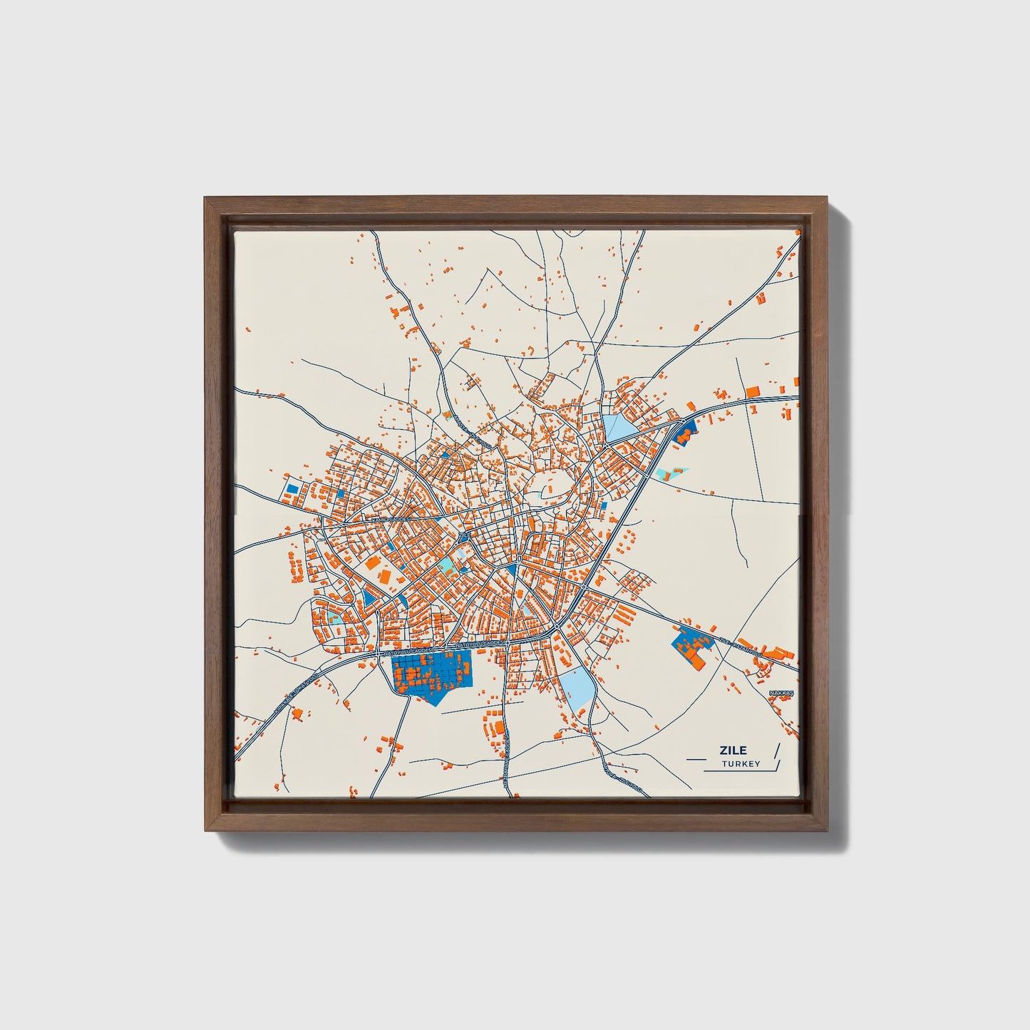 Zi̇le Turkey Colorful City Map Canvas Print • Dark Wooden Framed