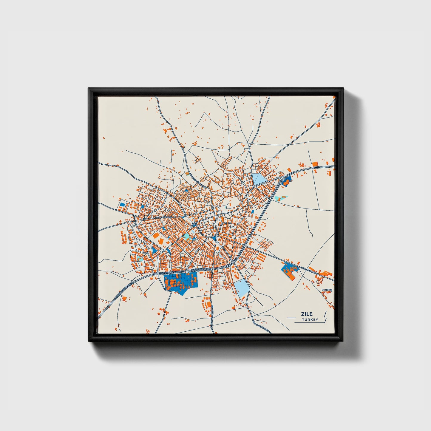 Zi̇le Turkey Colorful City Map Canvas Print • Black Framed