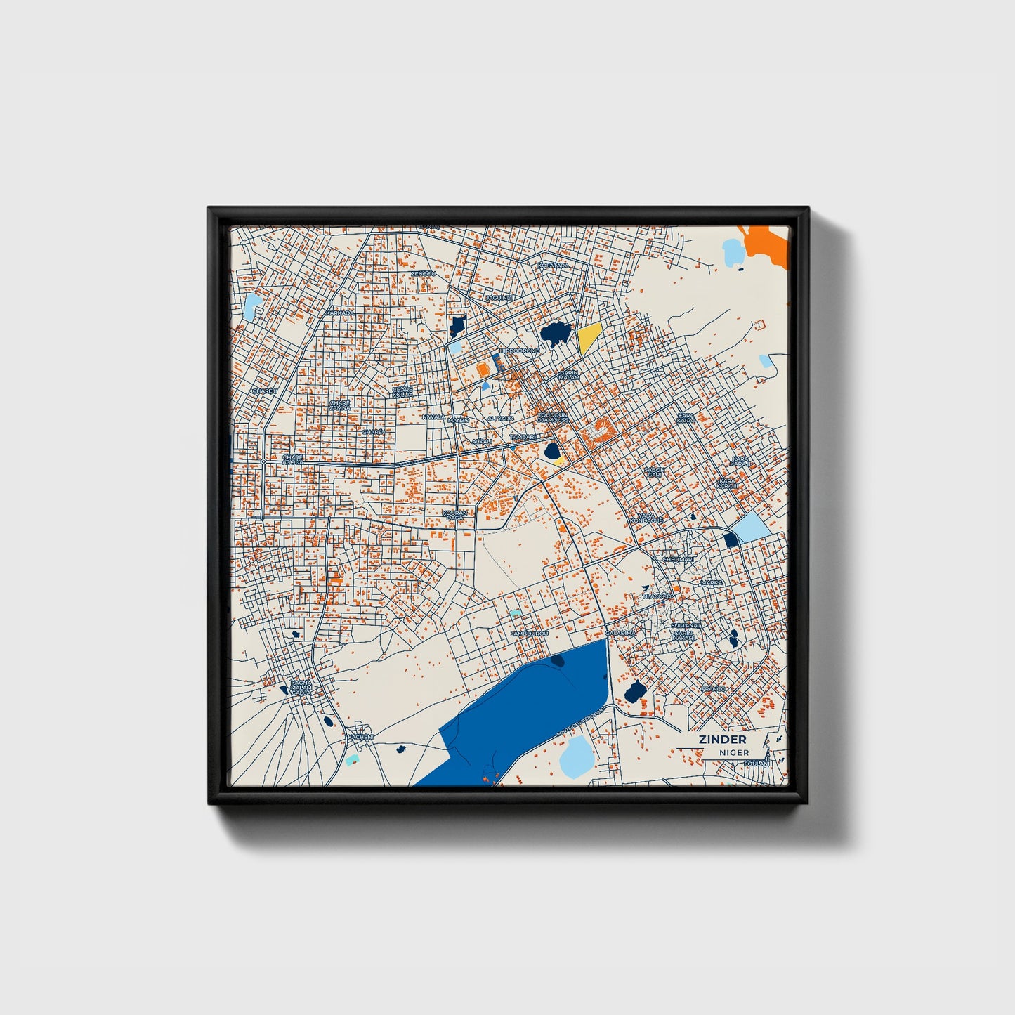 Zinder Niger Colorful City Map Canvas Print • Black Framed