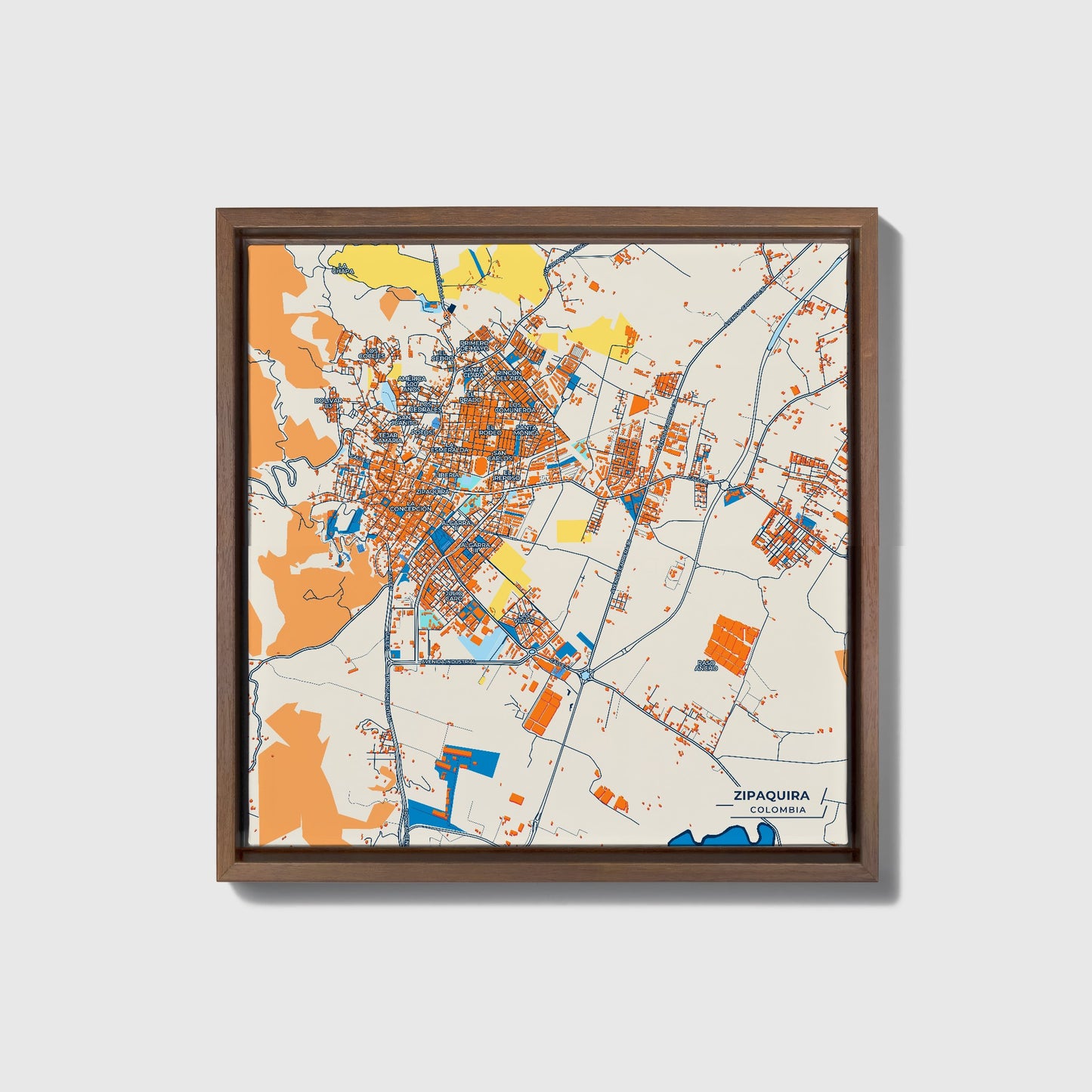 Zipaquira Colombia Colorful City Map Canvas Print • Dark Wooden Framed