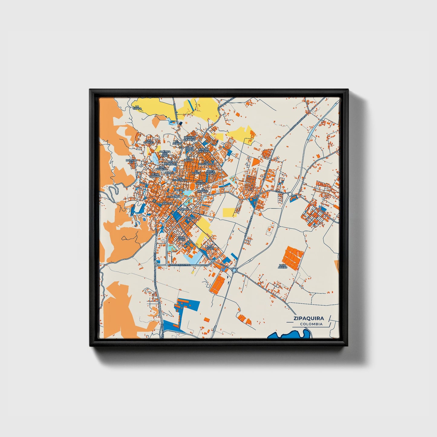 Zipaquira Colombia Colorful City Map Canvas Print • Black Framed