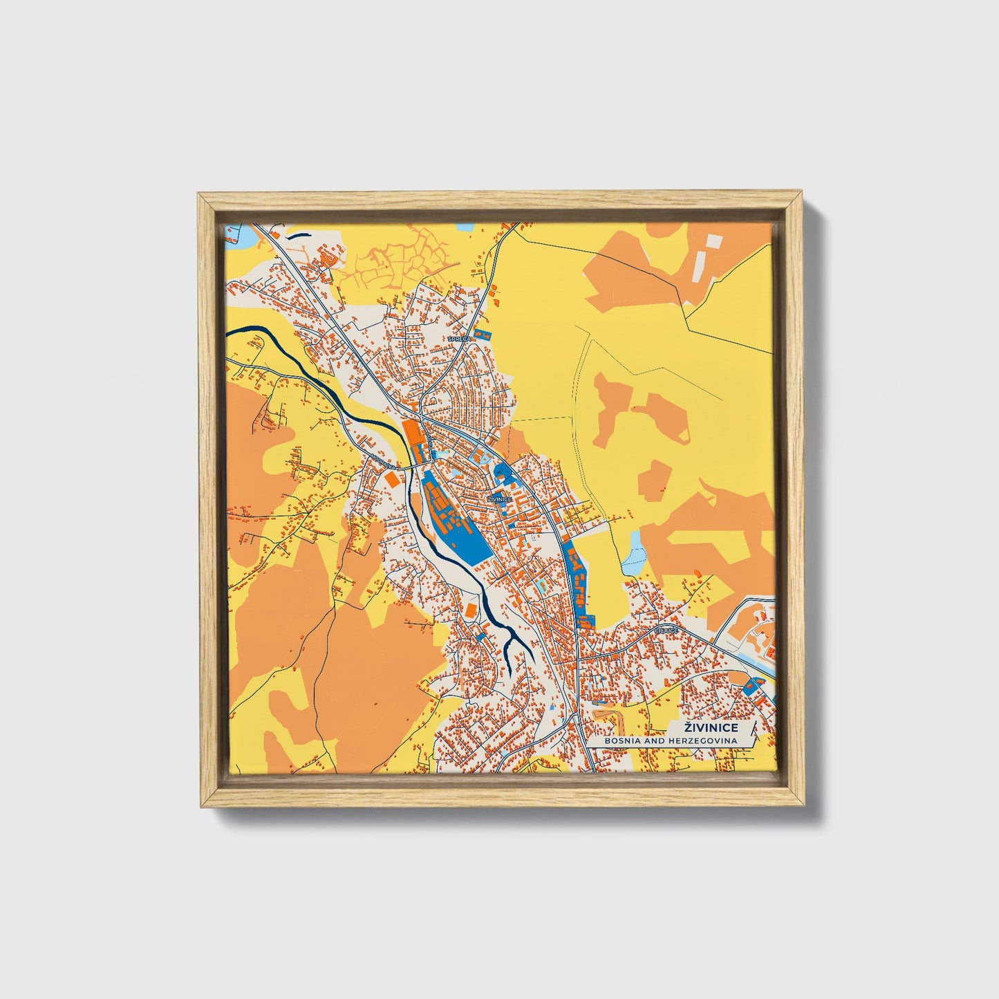 Živinice Bosnia And Herzegovina Colorful City Map Canvas Print • Natural Wooden Framed