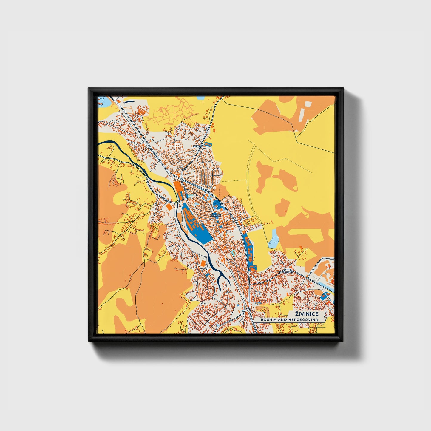 Živinice Bosnia And Herzegovina Colorful City Map Canvas Print • Black Framed