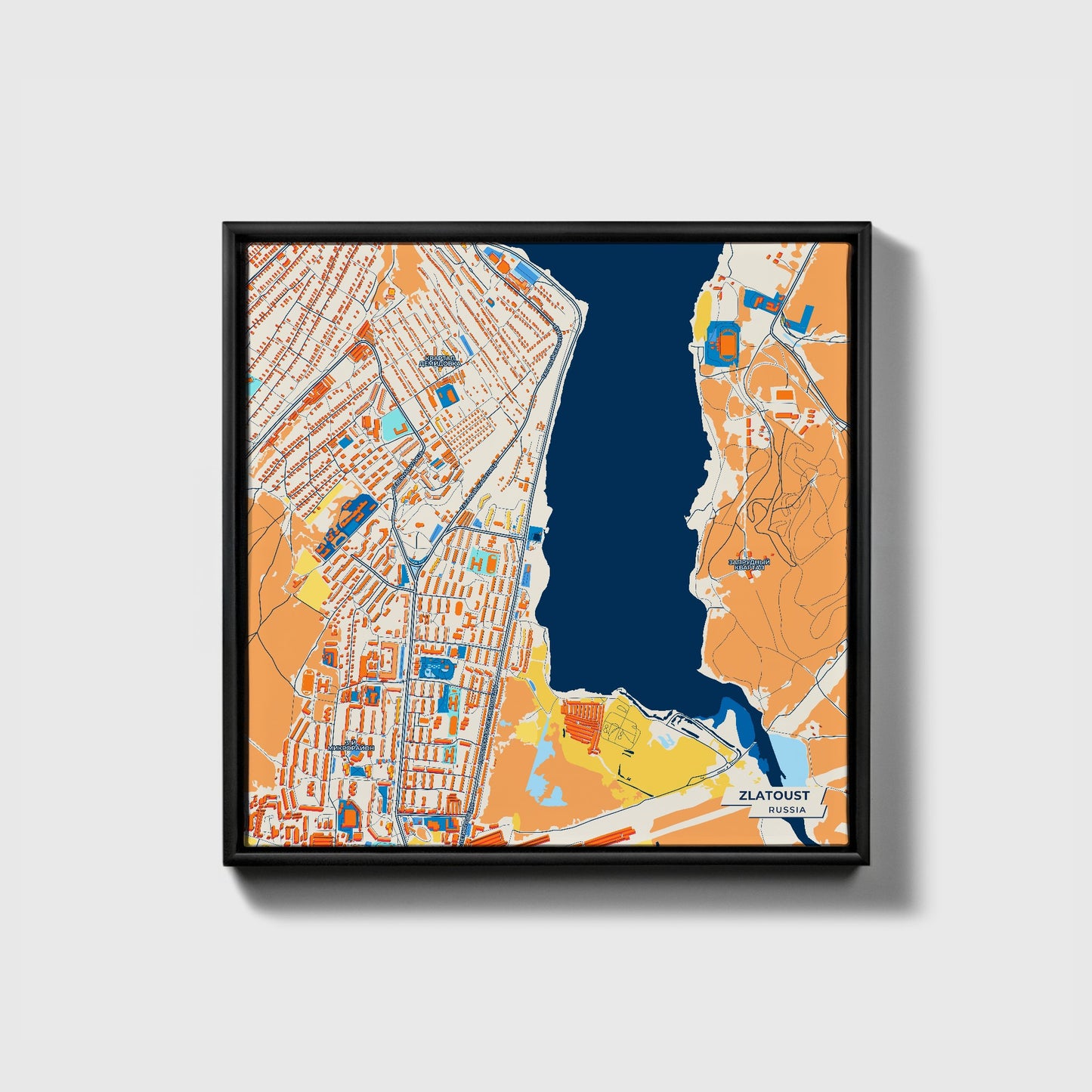Златоустовский Russia Colorful City Map Canvas Print • Black Framed