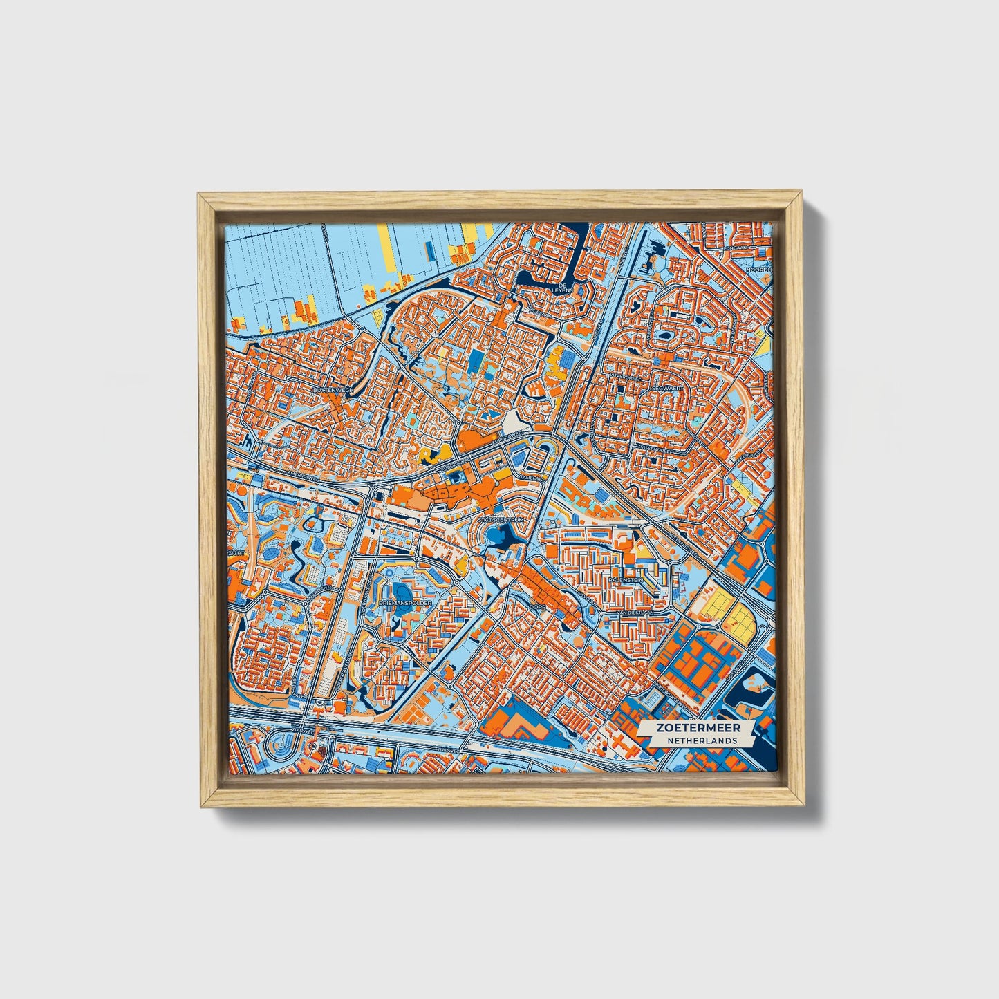 Zoetermeer Netherlands Colorful City Map Canvas Print • Natural Wooden Framed