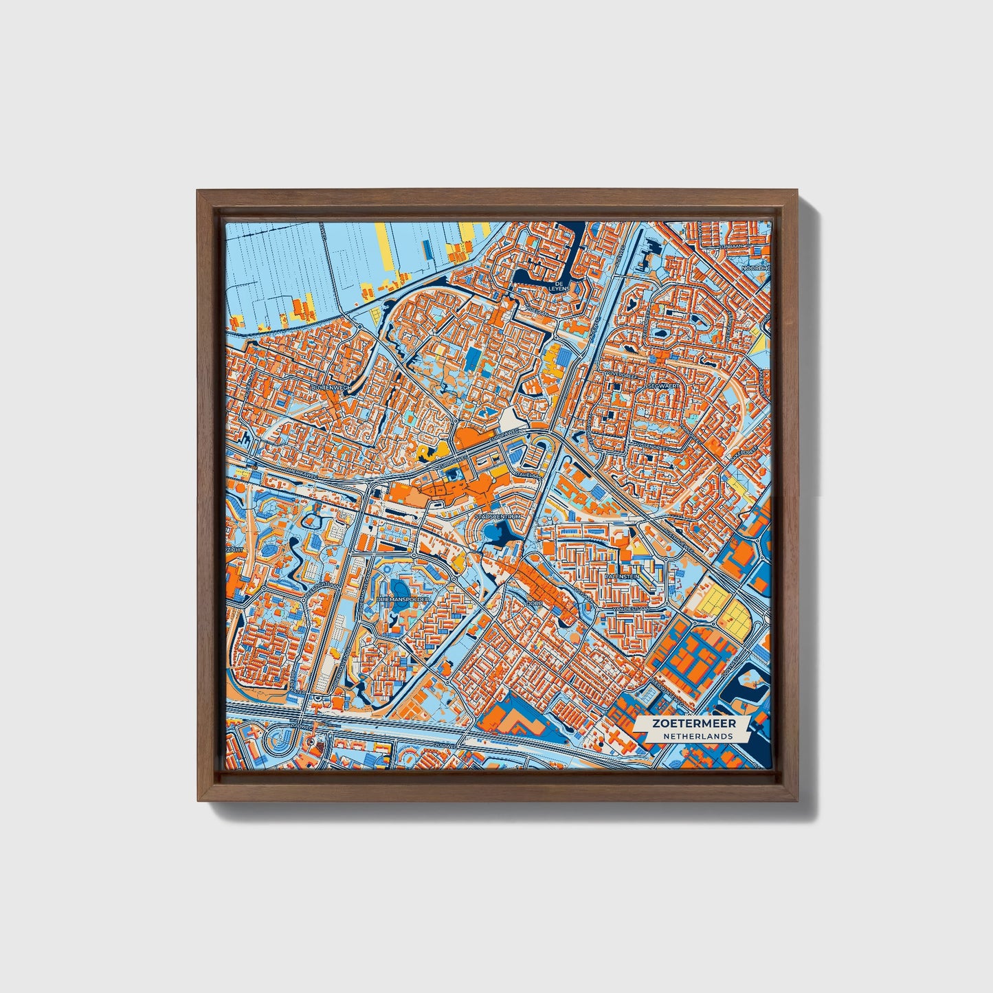 Zoetermeer Netherlands Colorful City Map Canvas Print • Dark Wooden Framed