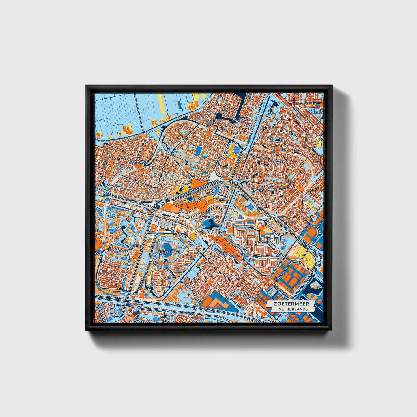 Zoetermeer Netherlands Colorful City Map Canvas Print • Black Framed