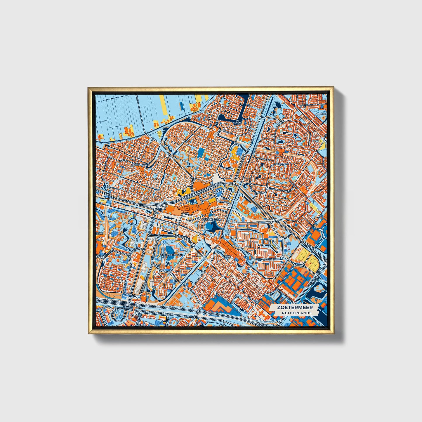 Zoetermeer Netherlands Colorful City Map Canvas Print • Gold Framed