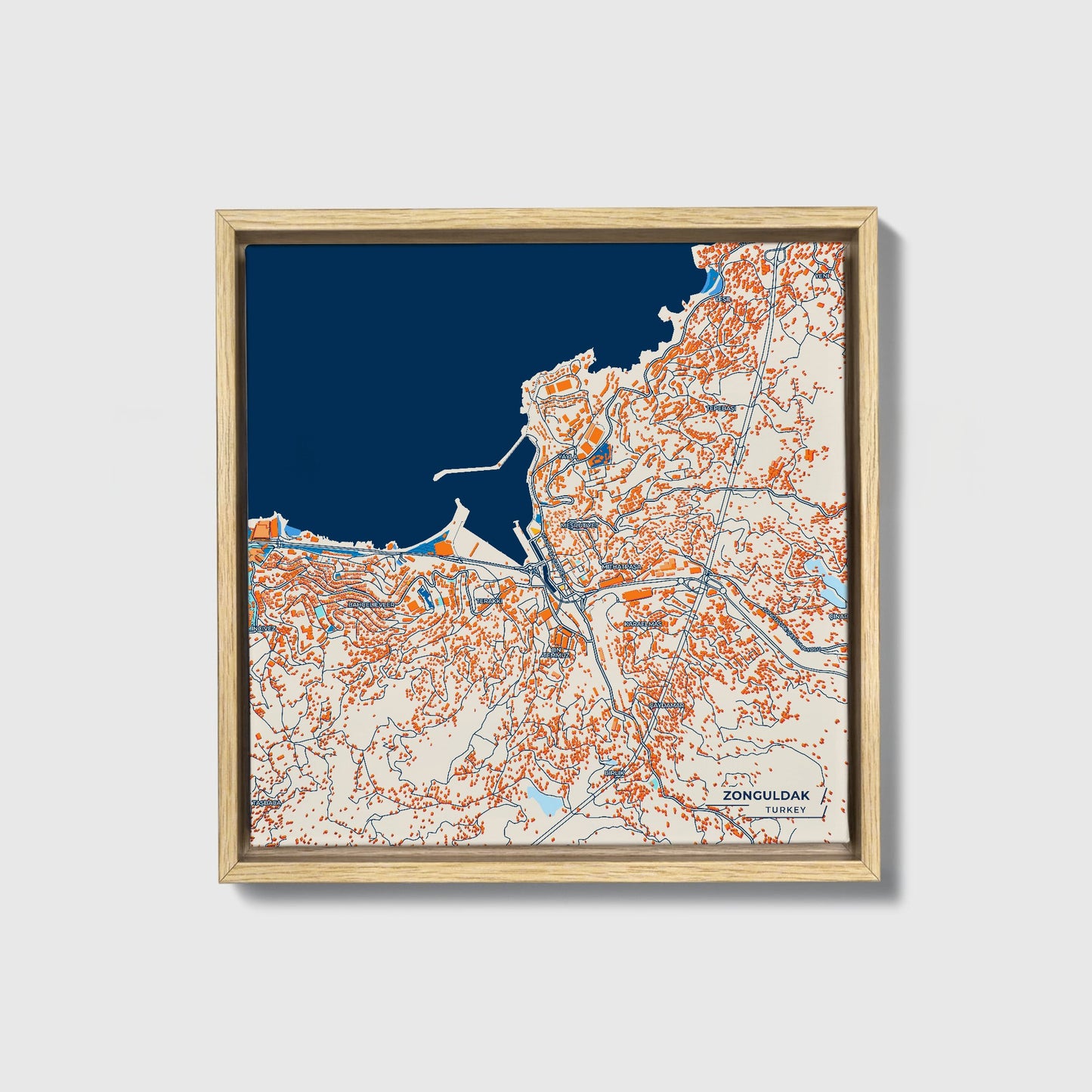 Zonguldak Turkey Colorful City Map Canvas Print • Natural Wooden Framed