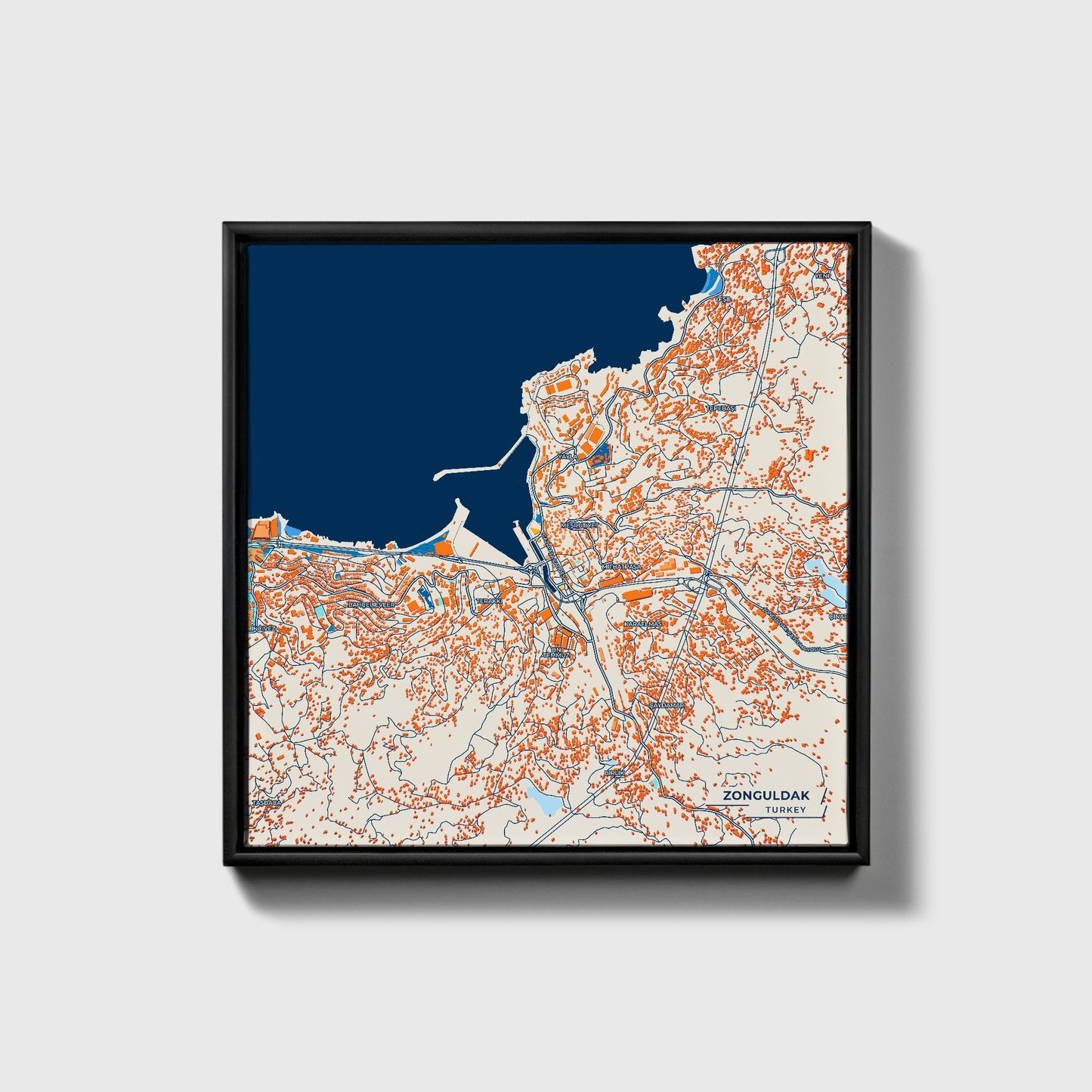 Zonguldak Turkey Colorful City Map Canvas Print • Black Framed