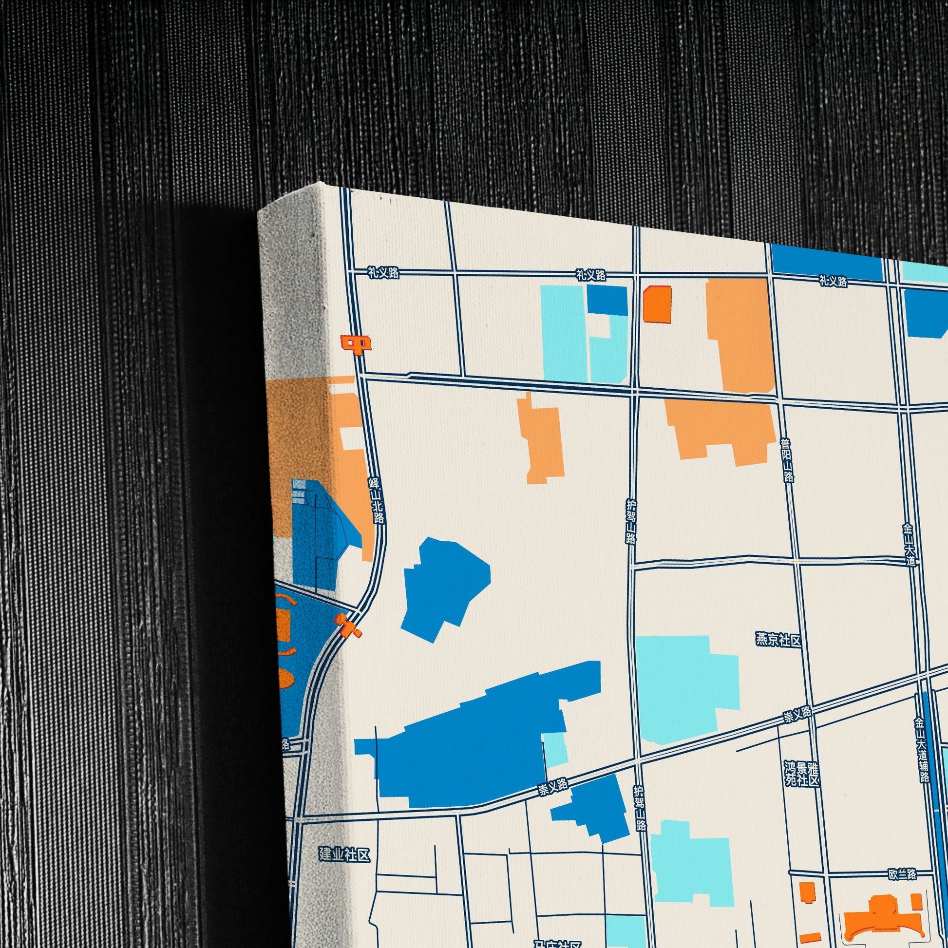 Zoucheng China Colorful City Map Canvas Print Detail