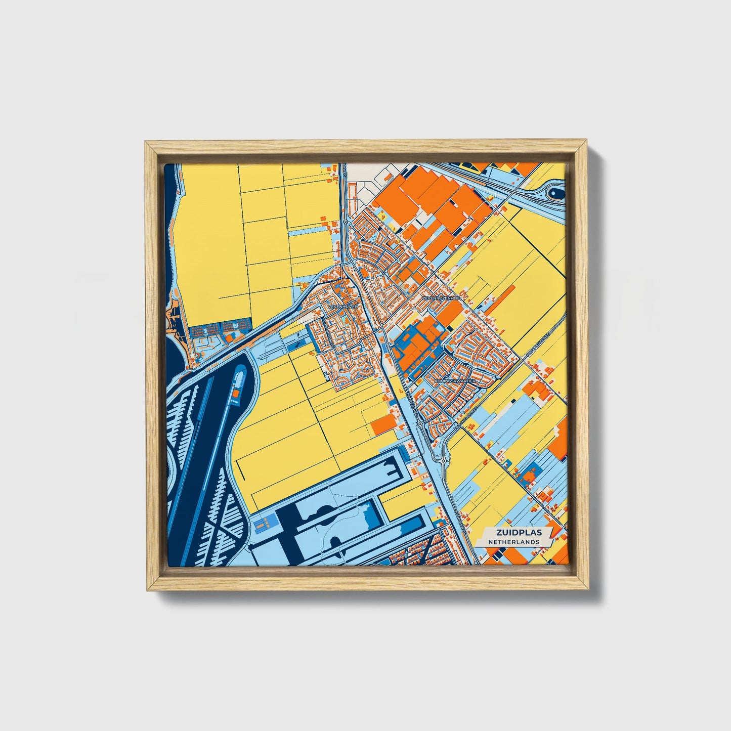 Zuidplas Netherlands Colorful City Map Canvas Print • Natural Wooden Framed