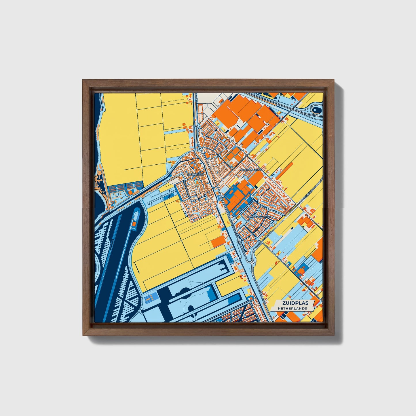 Zuidplas Netherlands Colorful City Map Canvas Print • Dark Wooden Framed